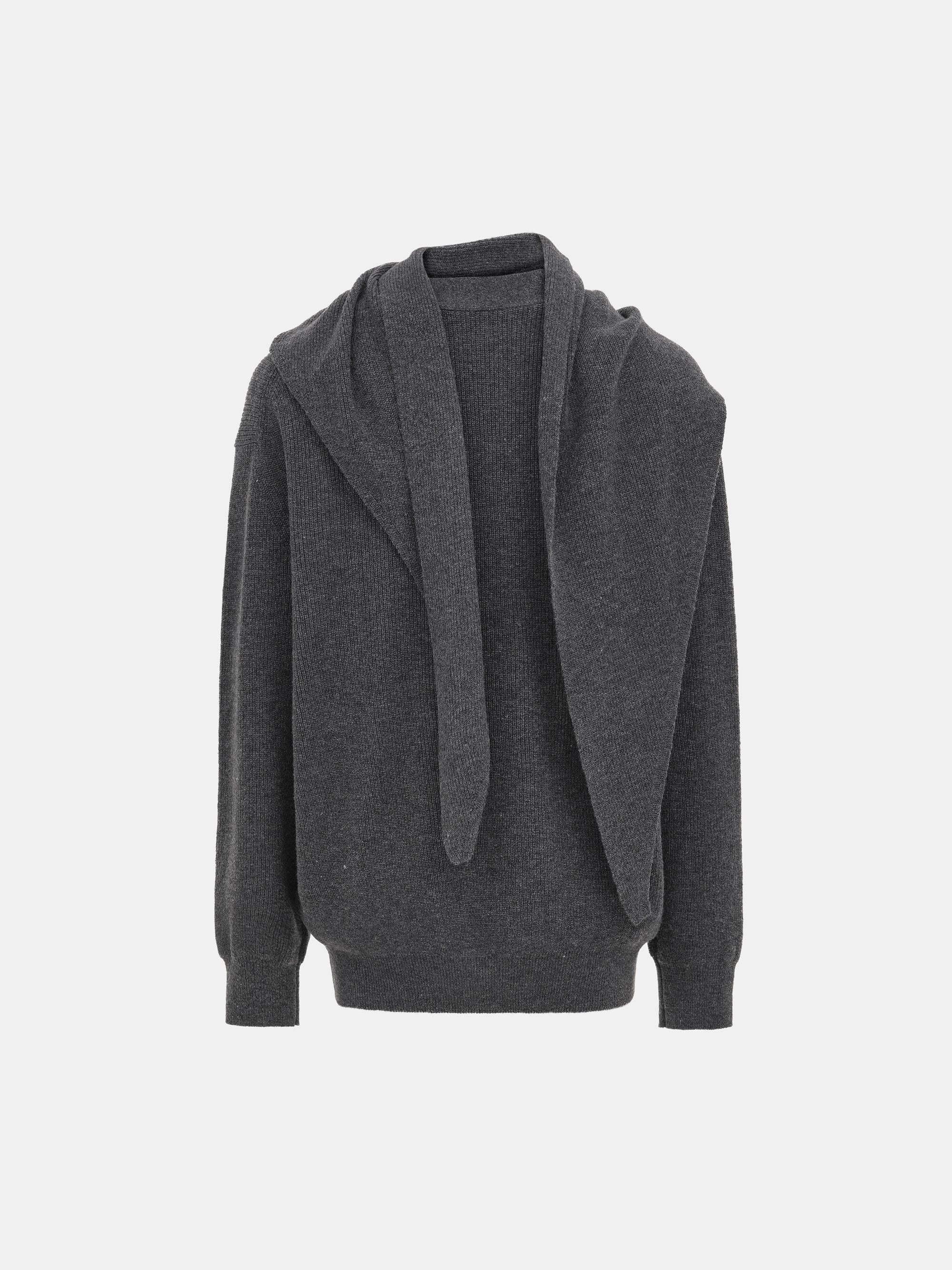 Scarf Button Sweater, Charcoal