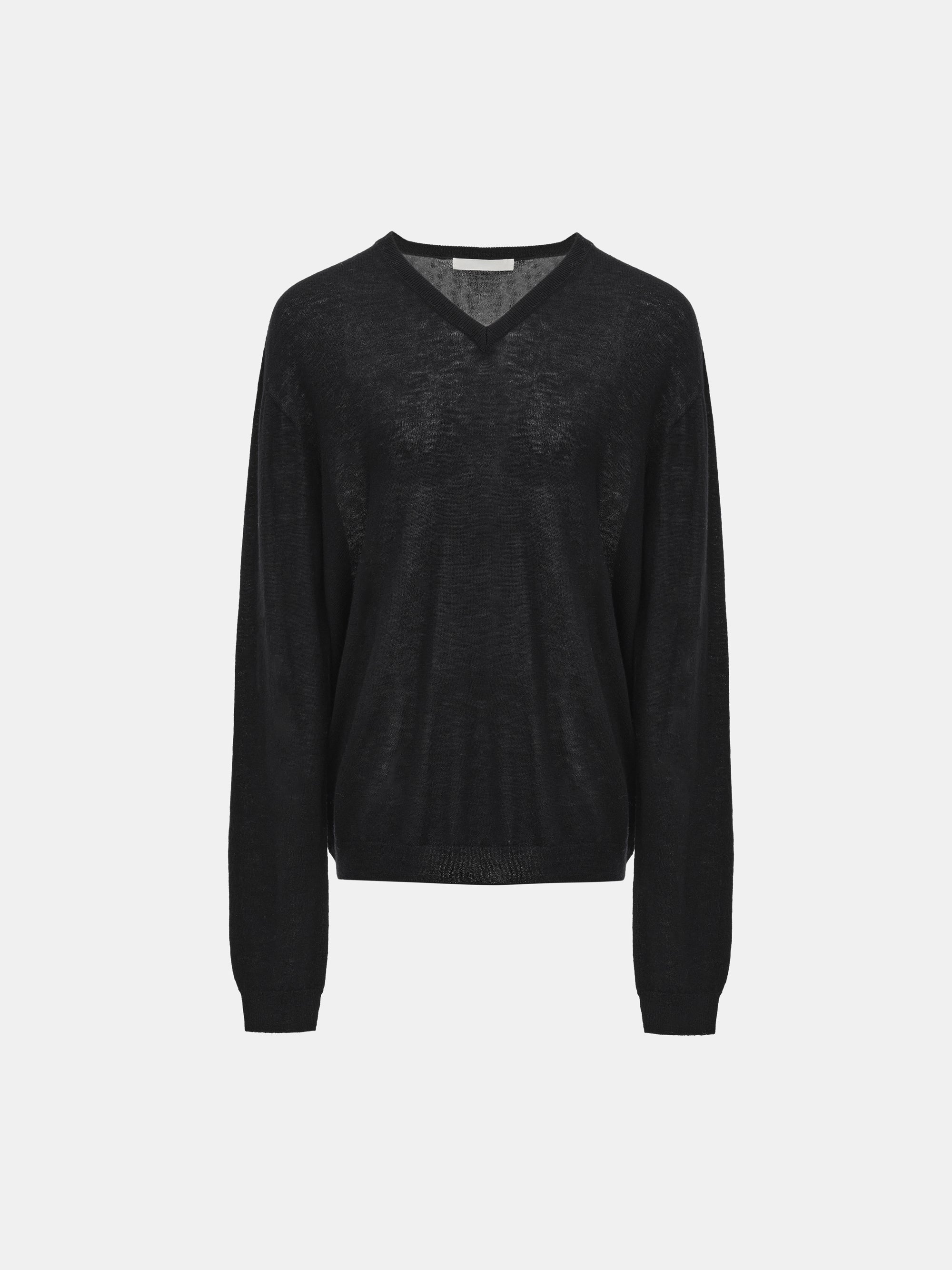 Merino Wool V-Neck Knit, Black