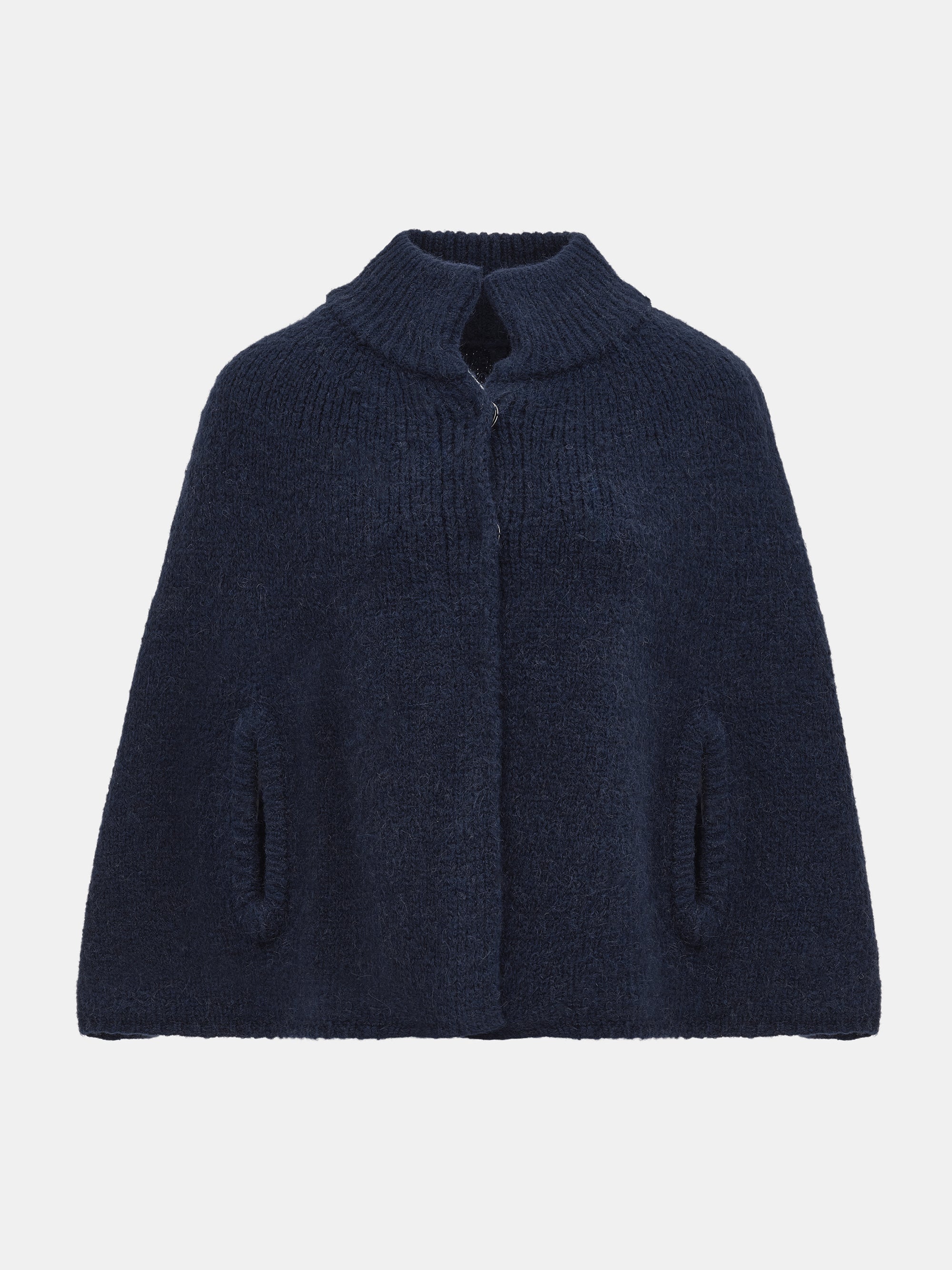 High Collar Knit Cape, Navy