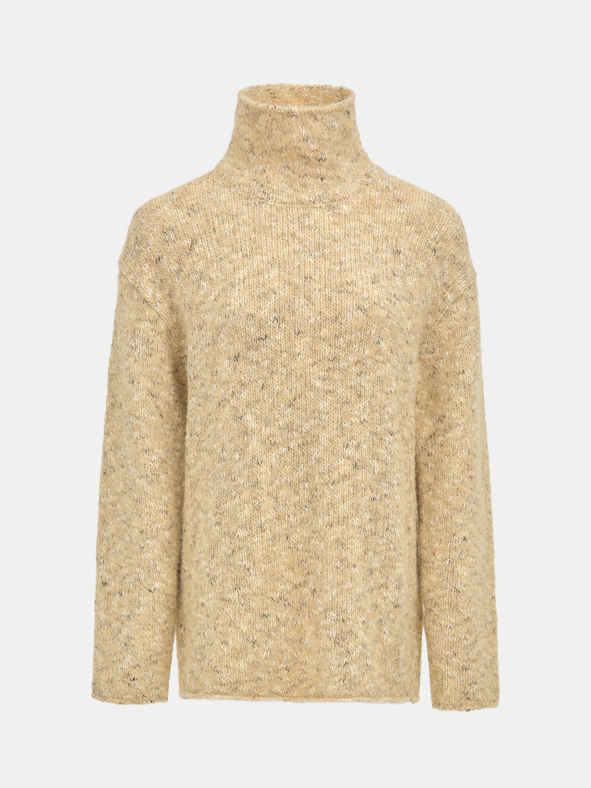 Relaxed Melange Turtleneck, Beige