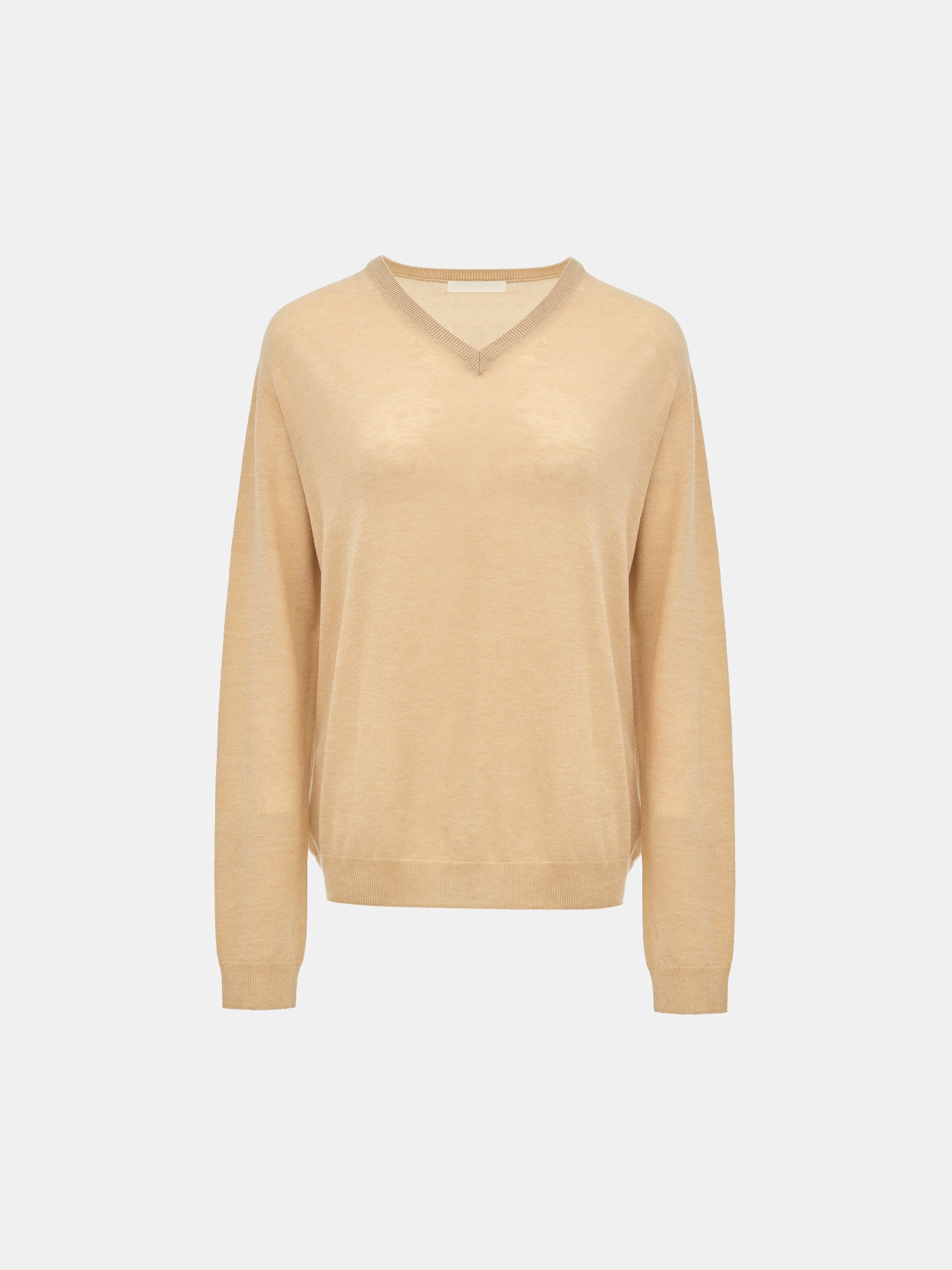 Merino Wool V-Neck Knit, Beige