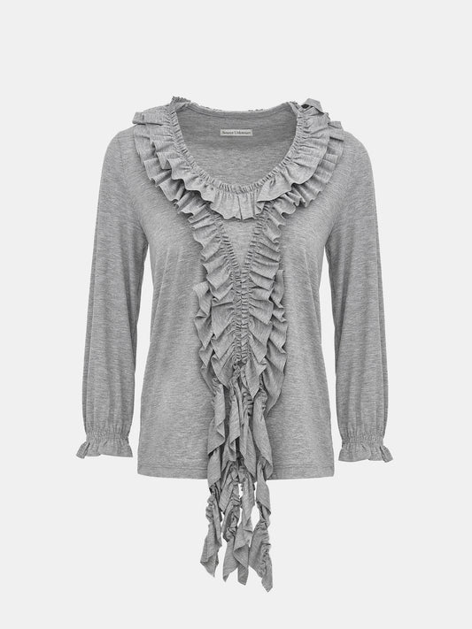 Peiju Ruffle T-Shirt, Grey