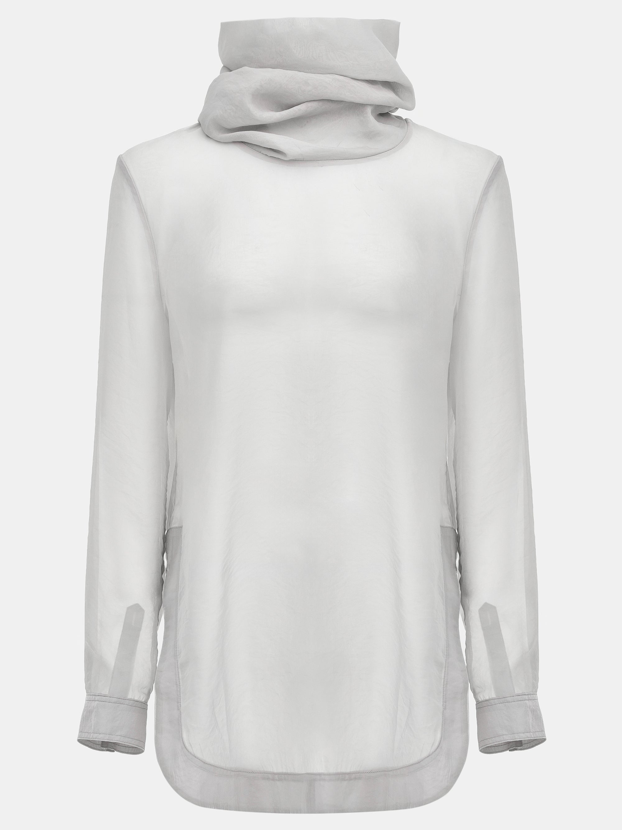 Roll-Neck Sheer Top, Light Grey