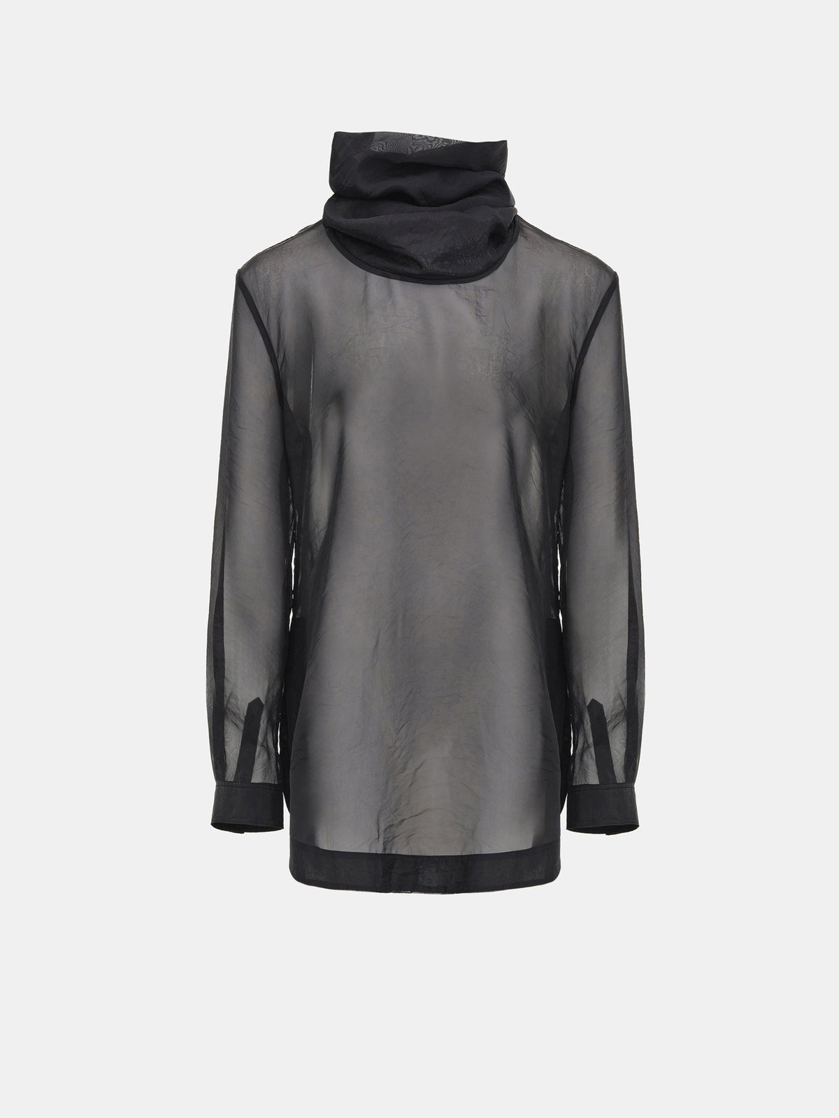 Rissa Roll-Neck Sheer Top, Black