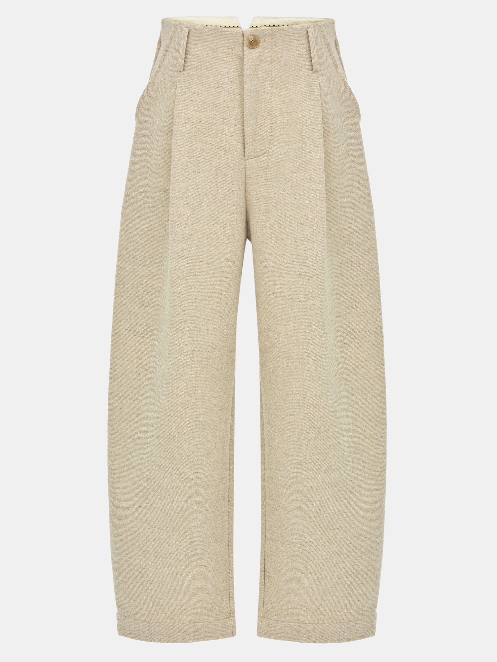 Melange Wool-Blend Trousers, Beige