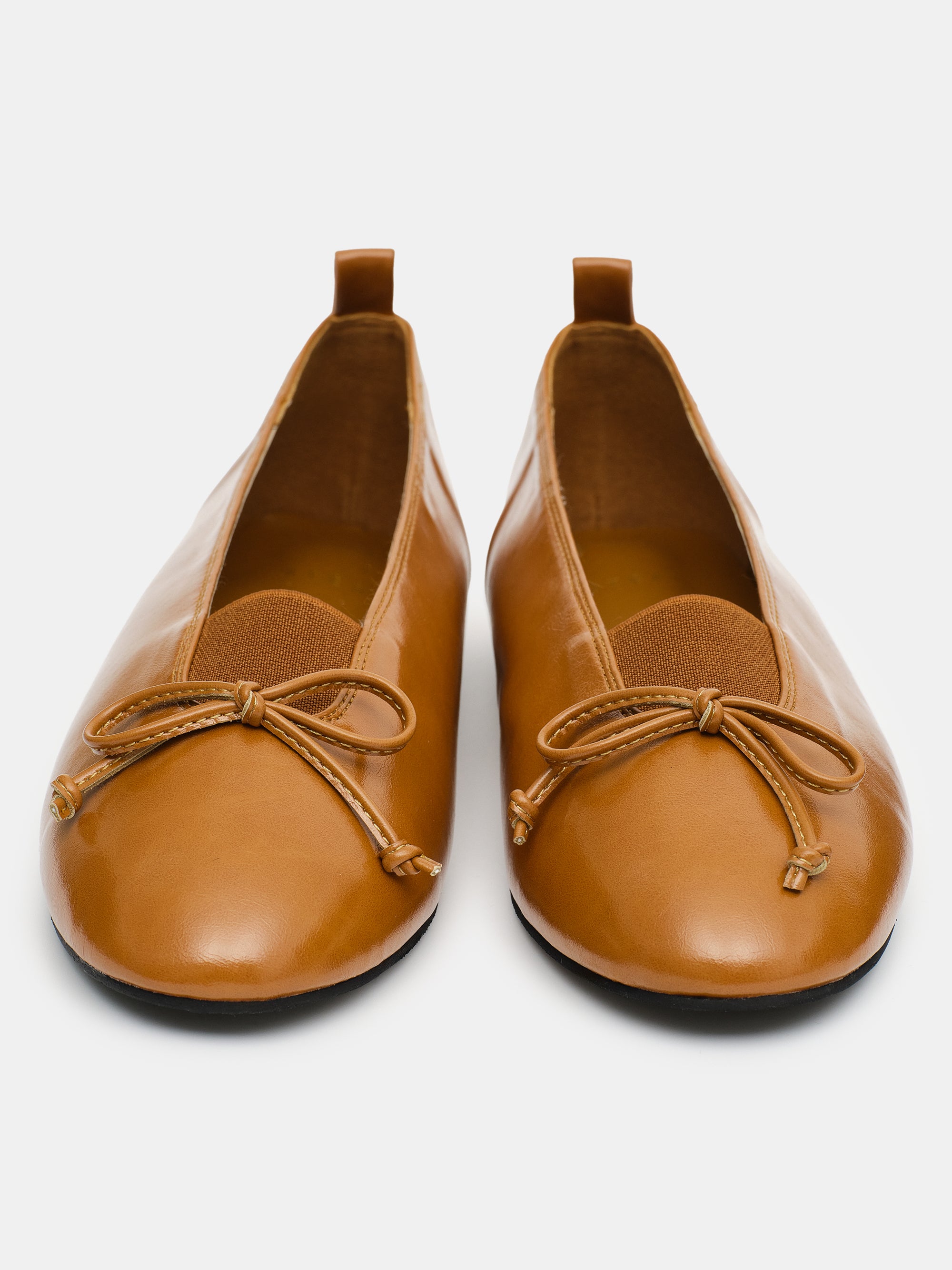 Bow Leather Ballerina Flats, Camel