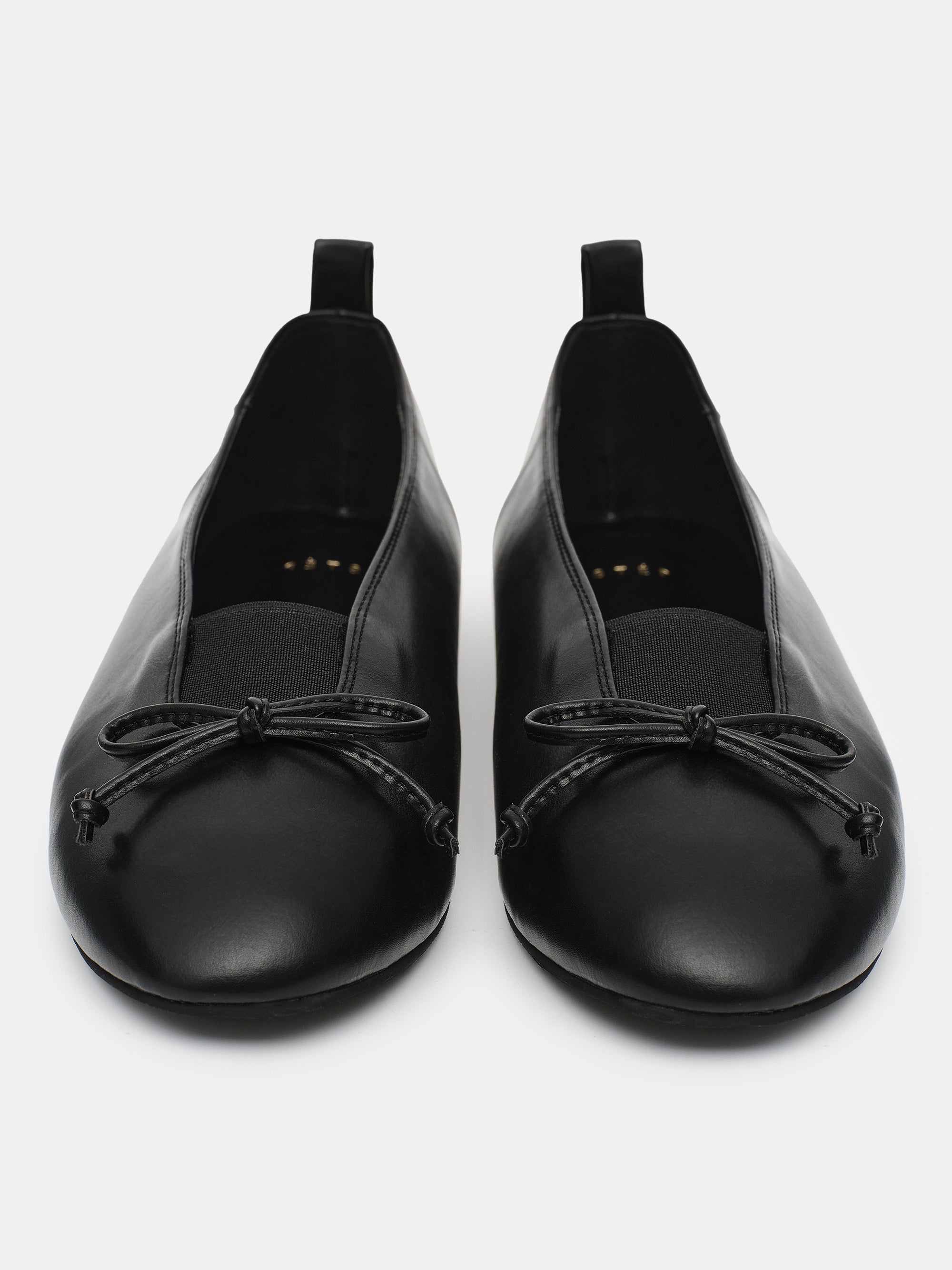 Bow Leather Ballerina Flats, Black