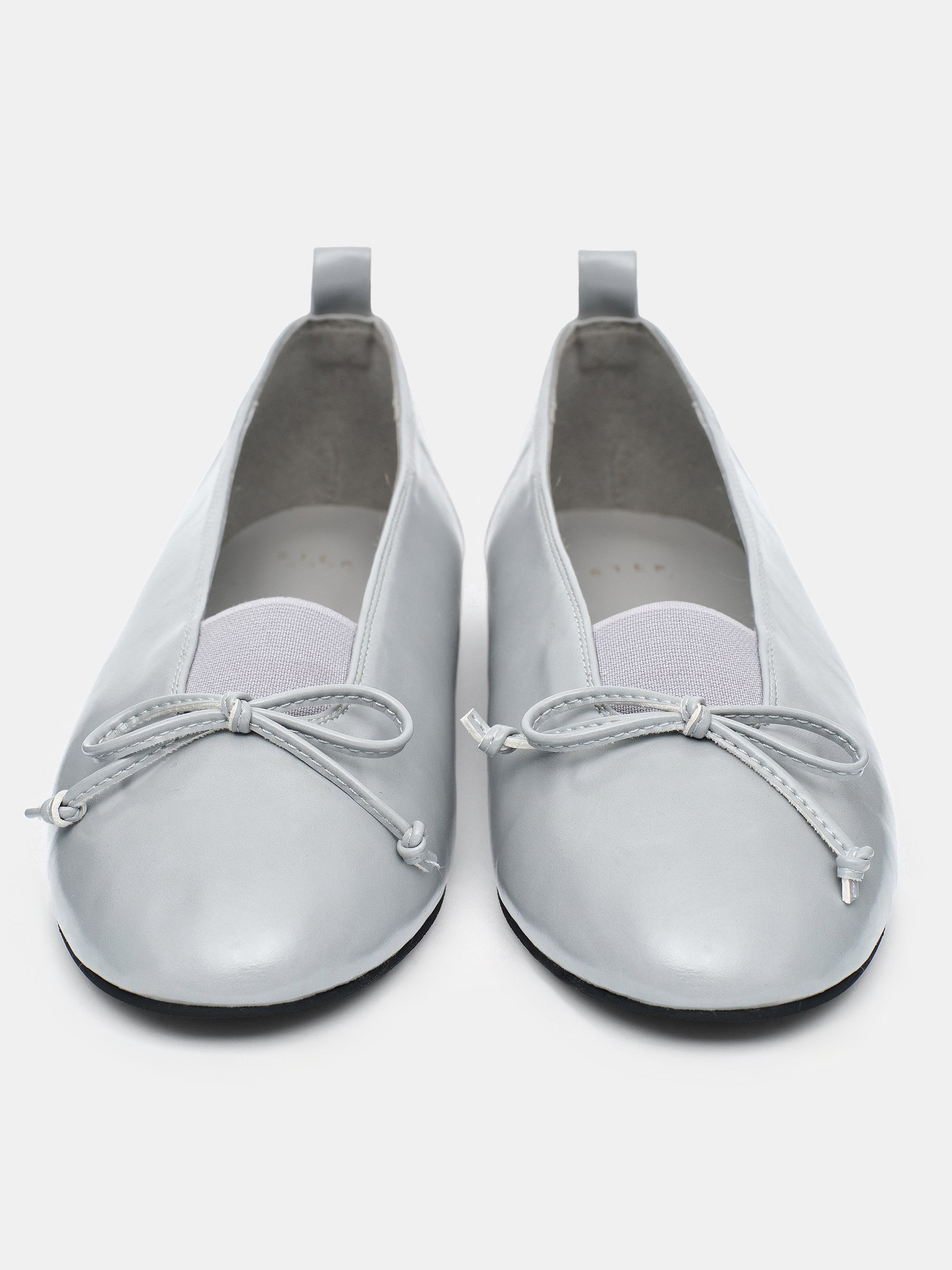Bow Leather Ballerina Flats, Grey