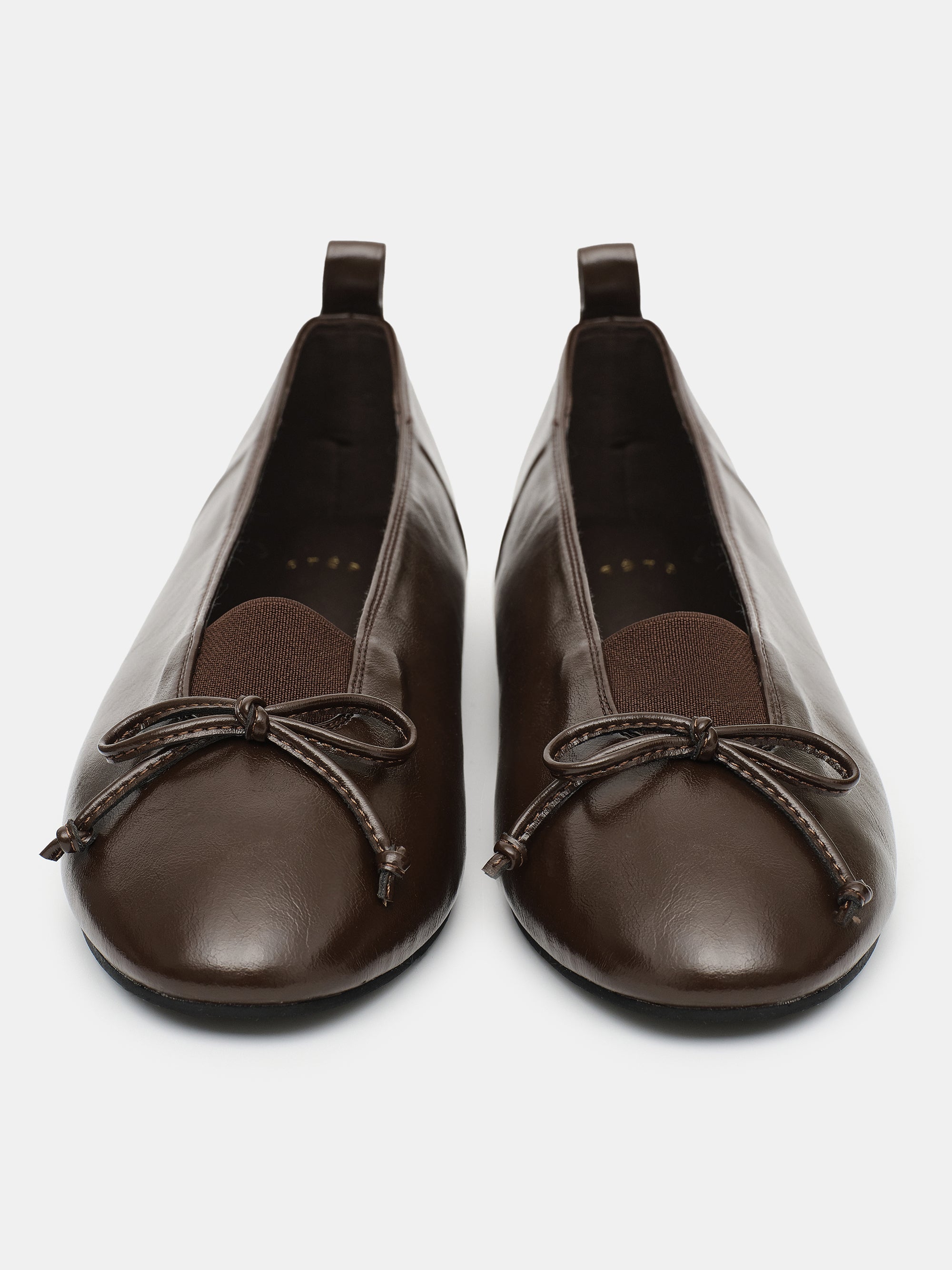 Bow Leather Ballerina Flats, Brown