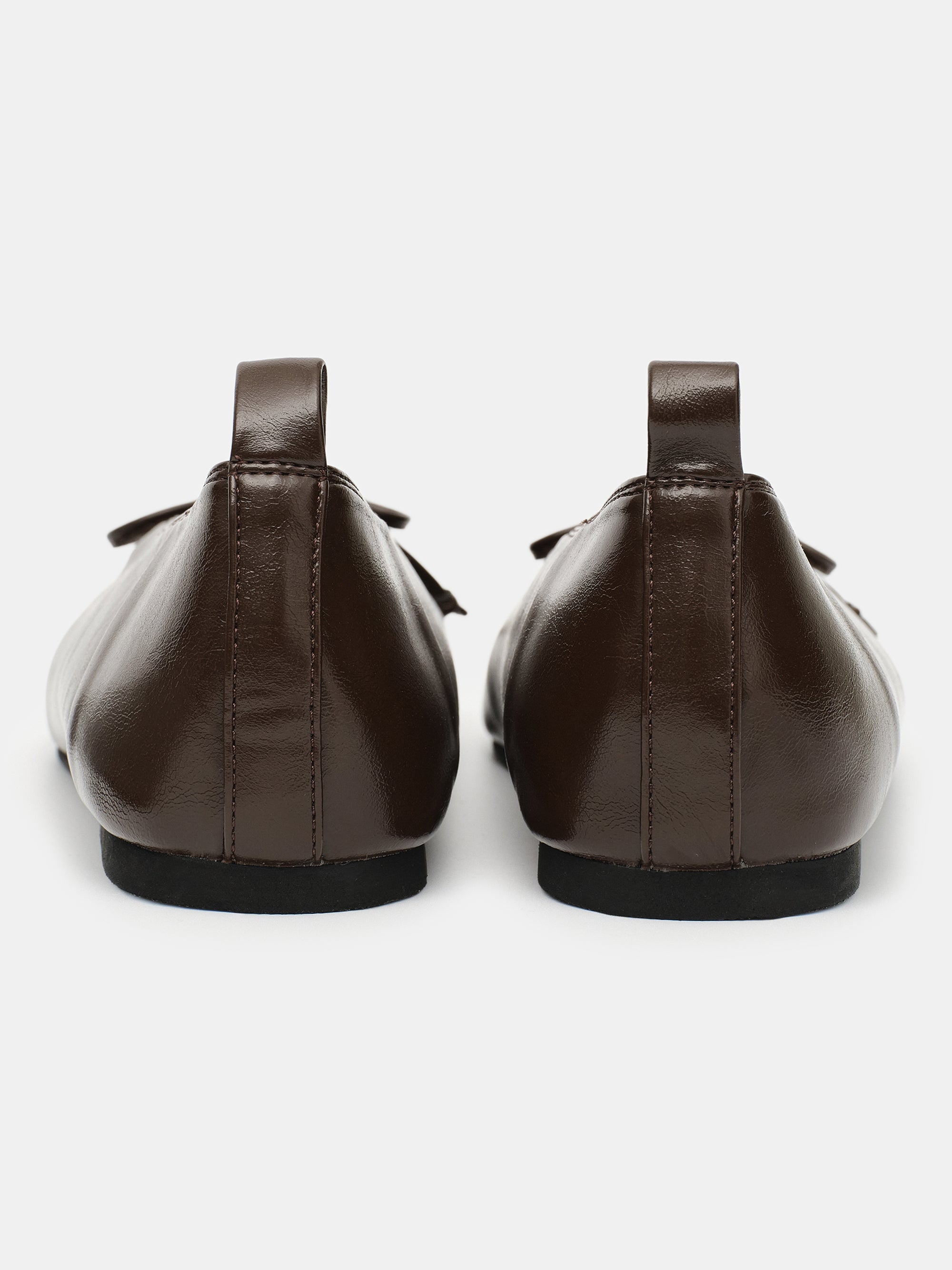 Bow Leather Ballerina Flats, Brown