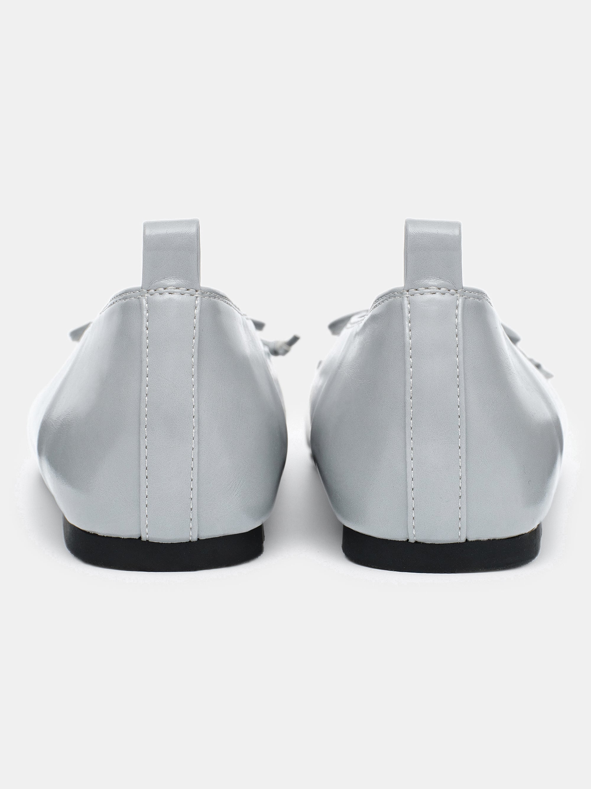 Bow Leather Ballerina Flats, Grey