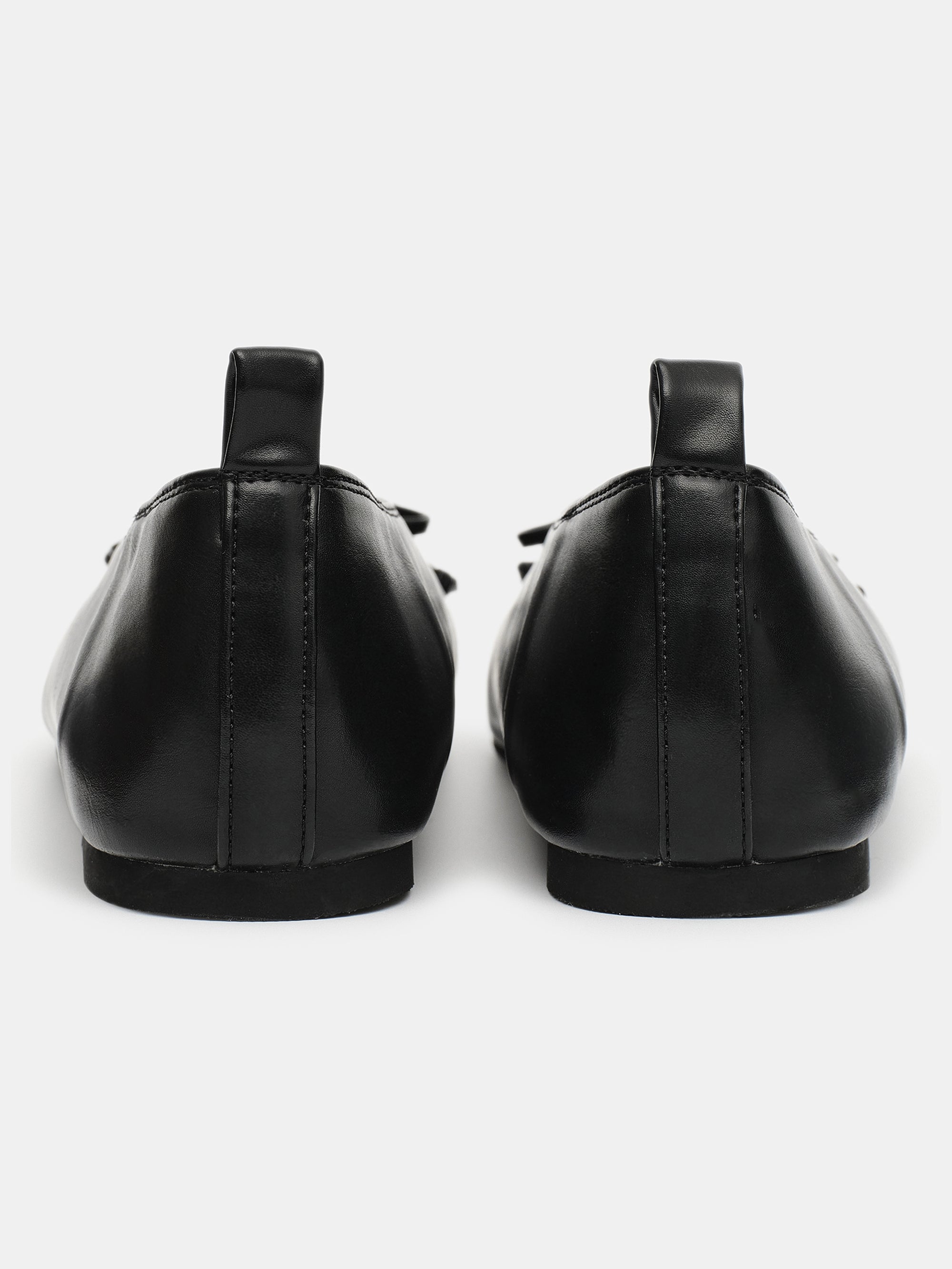 Bow Leather Ballerina Flats, Black