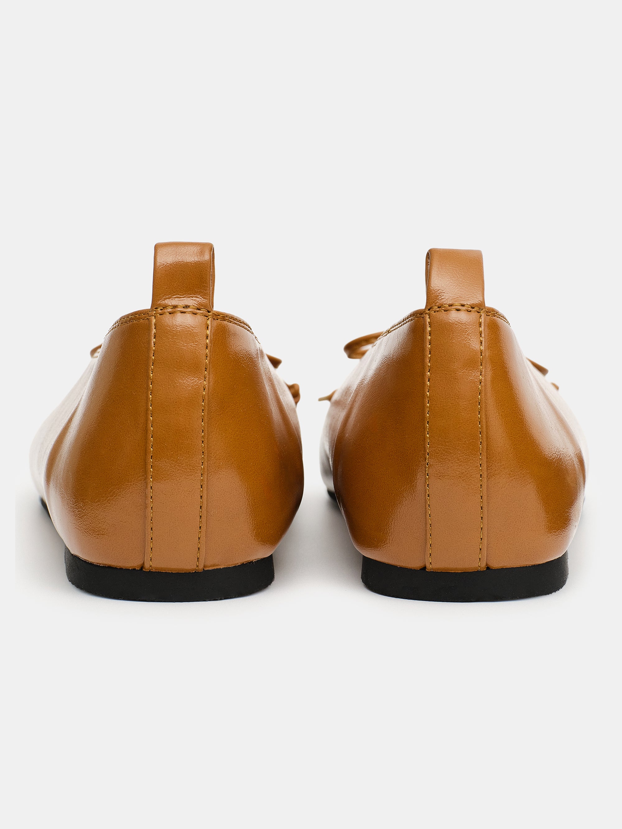 Bow Leather Ballerina Flats, Camel