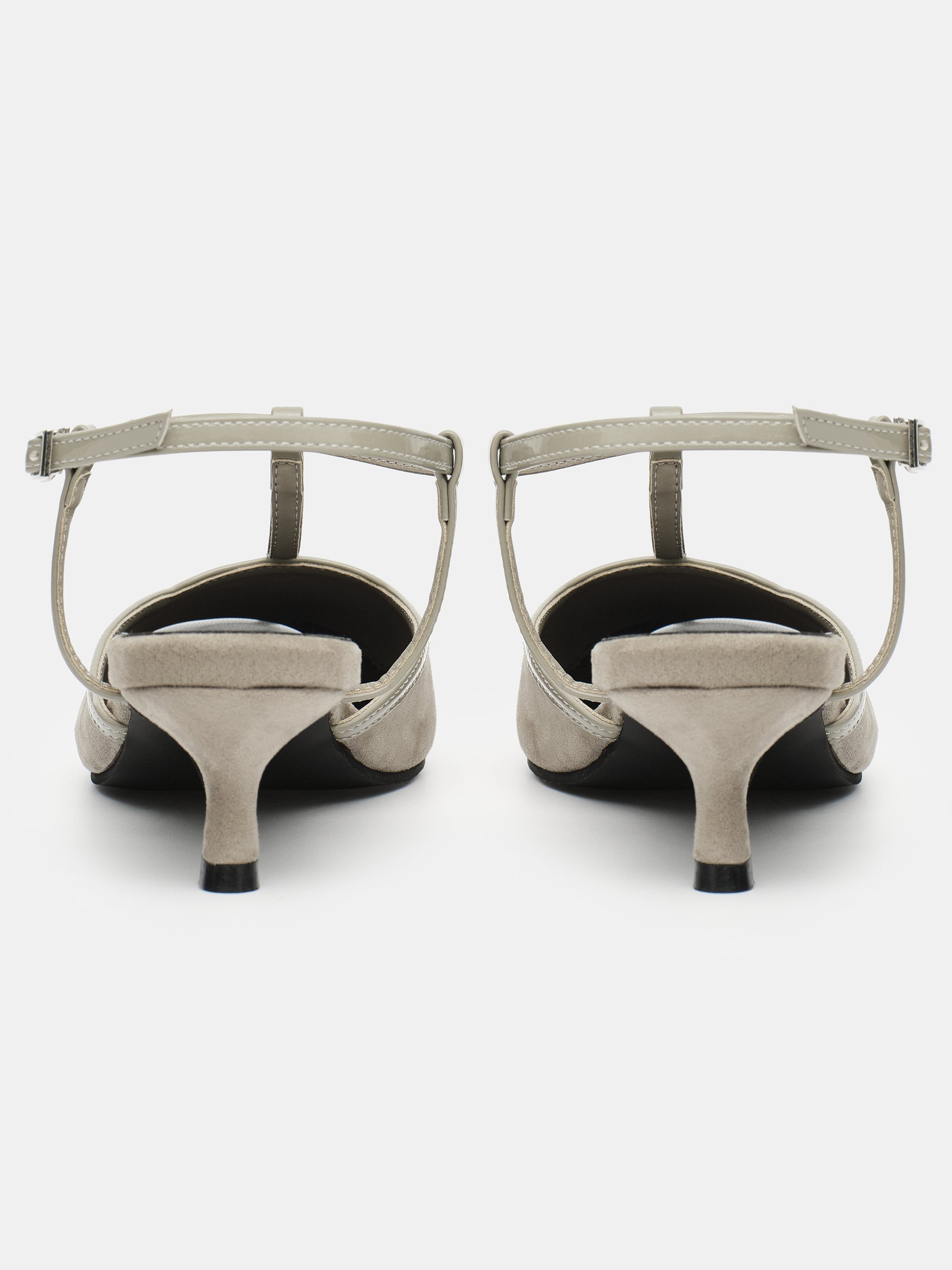 T-Strap Suede Slingback Heels, Ash