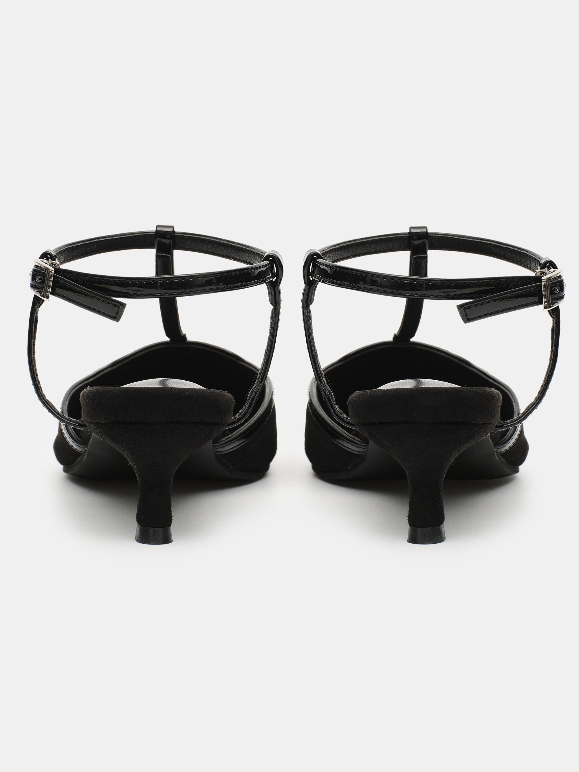 T-Strap Suede Slingback Heels, Black