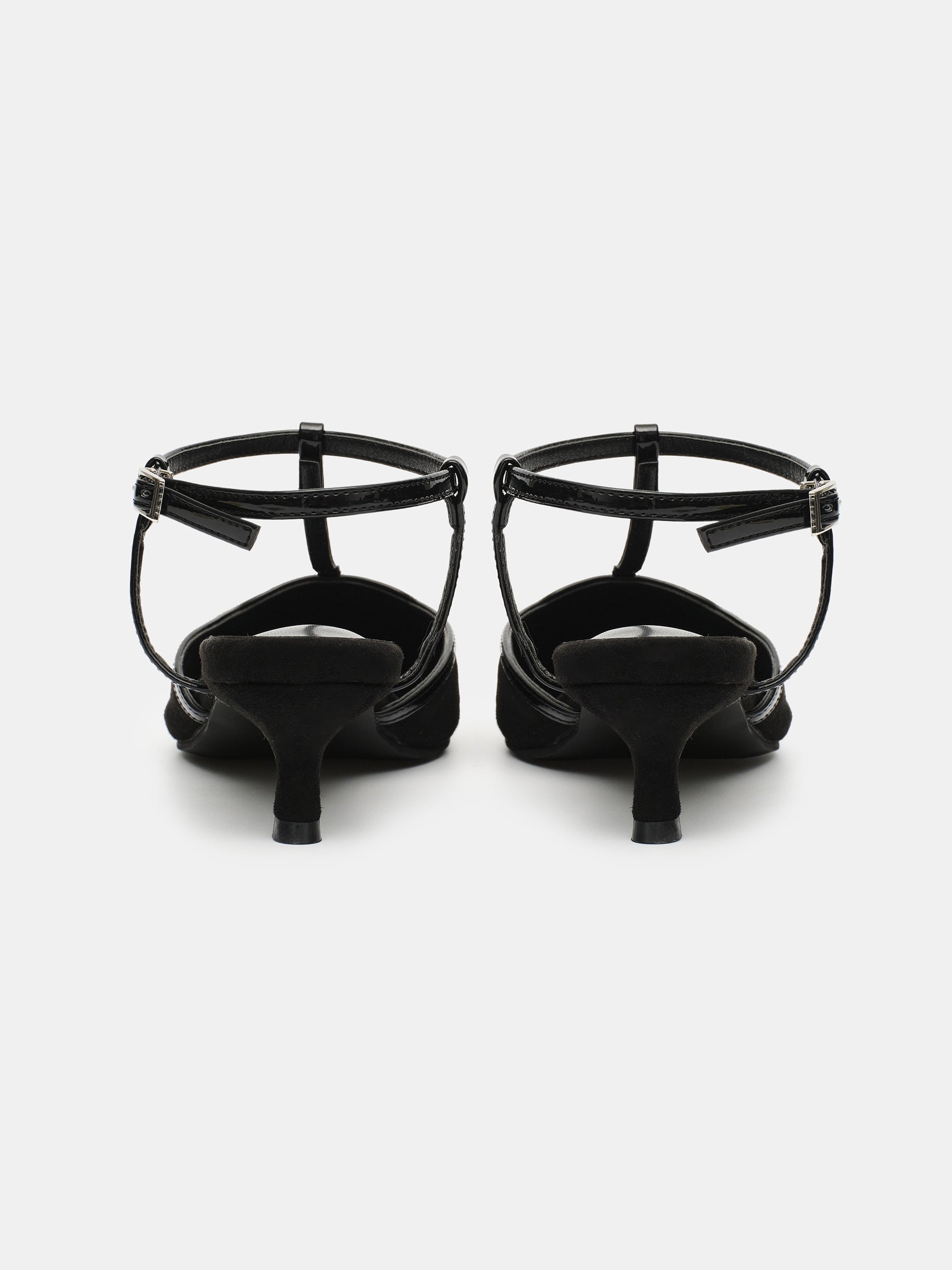 T-Strap Suede Slingback Heels, Black