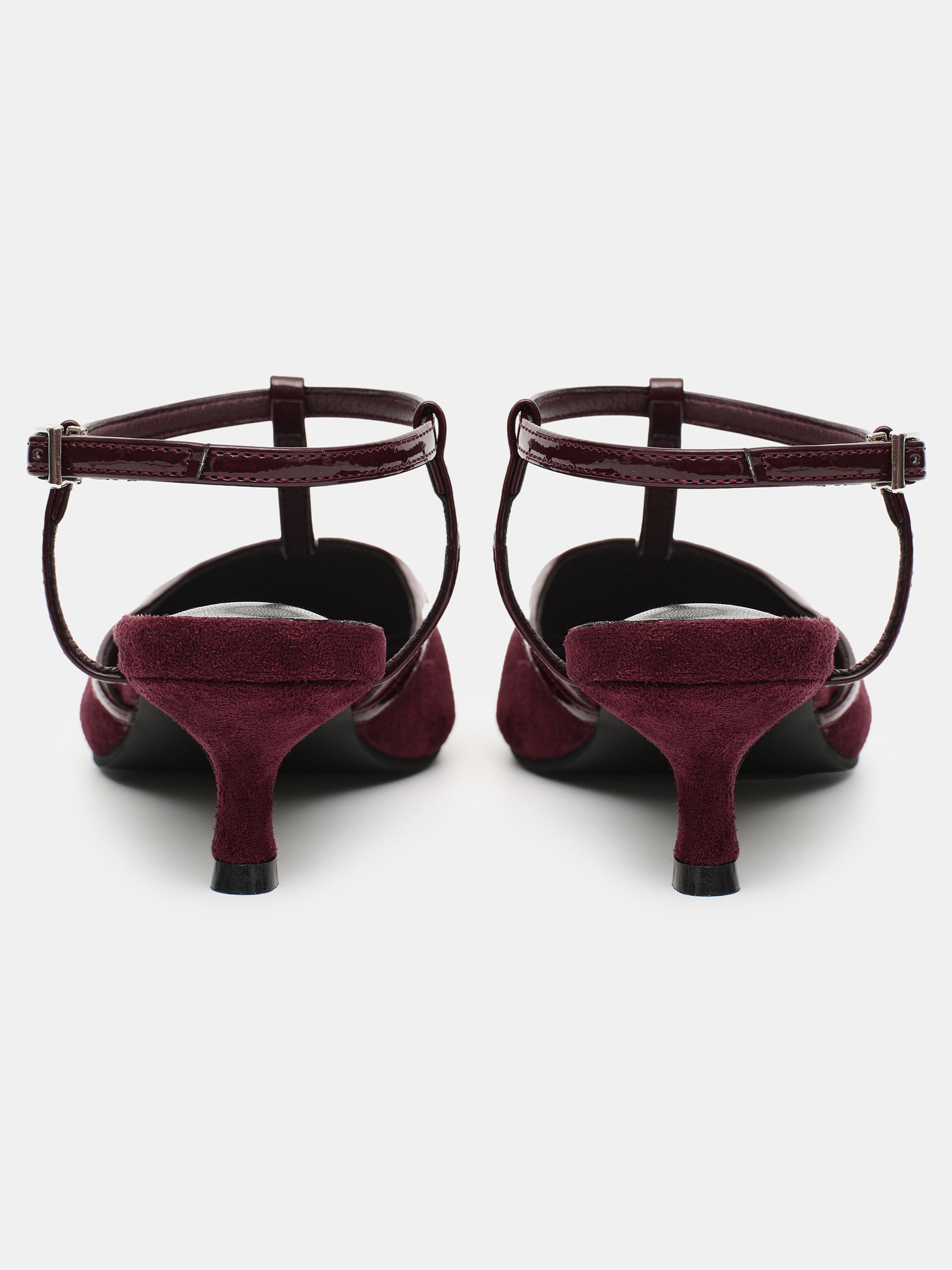 T-Strap Suede Slingback Heels, Plum