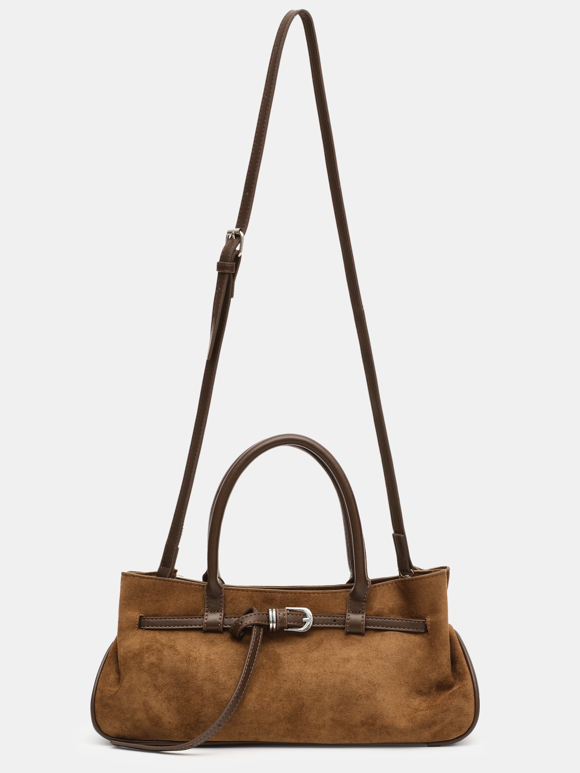 Top Handle Suede Hobo Bag, Camel