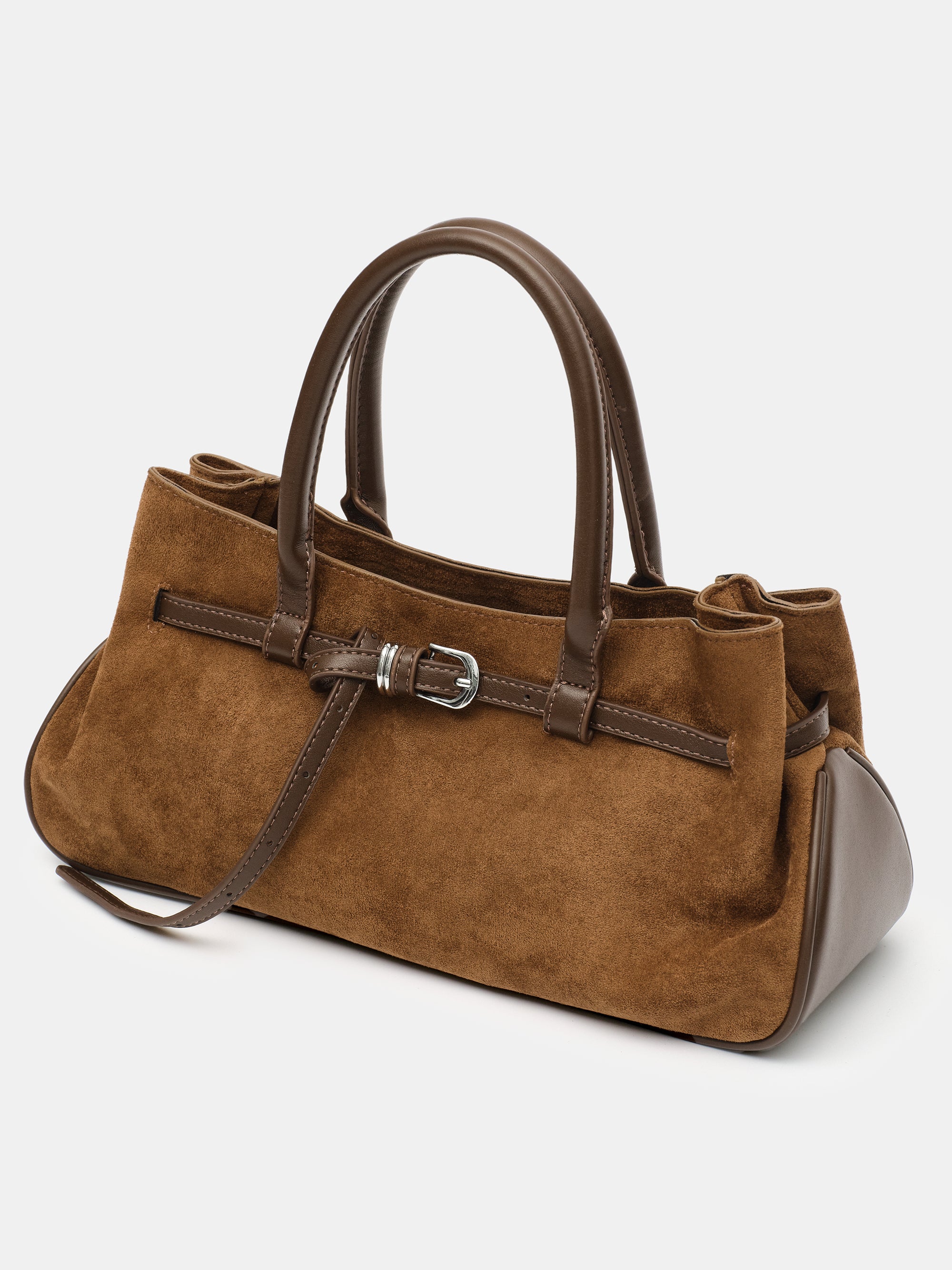 Top Handle Suede Hobo Bag, Camel