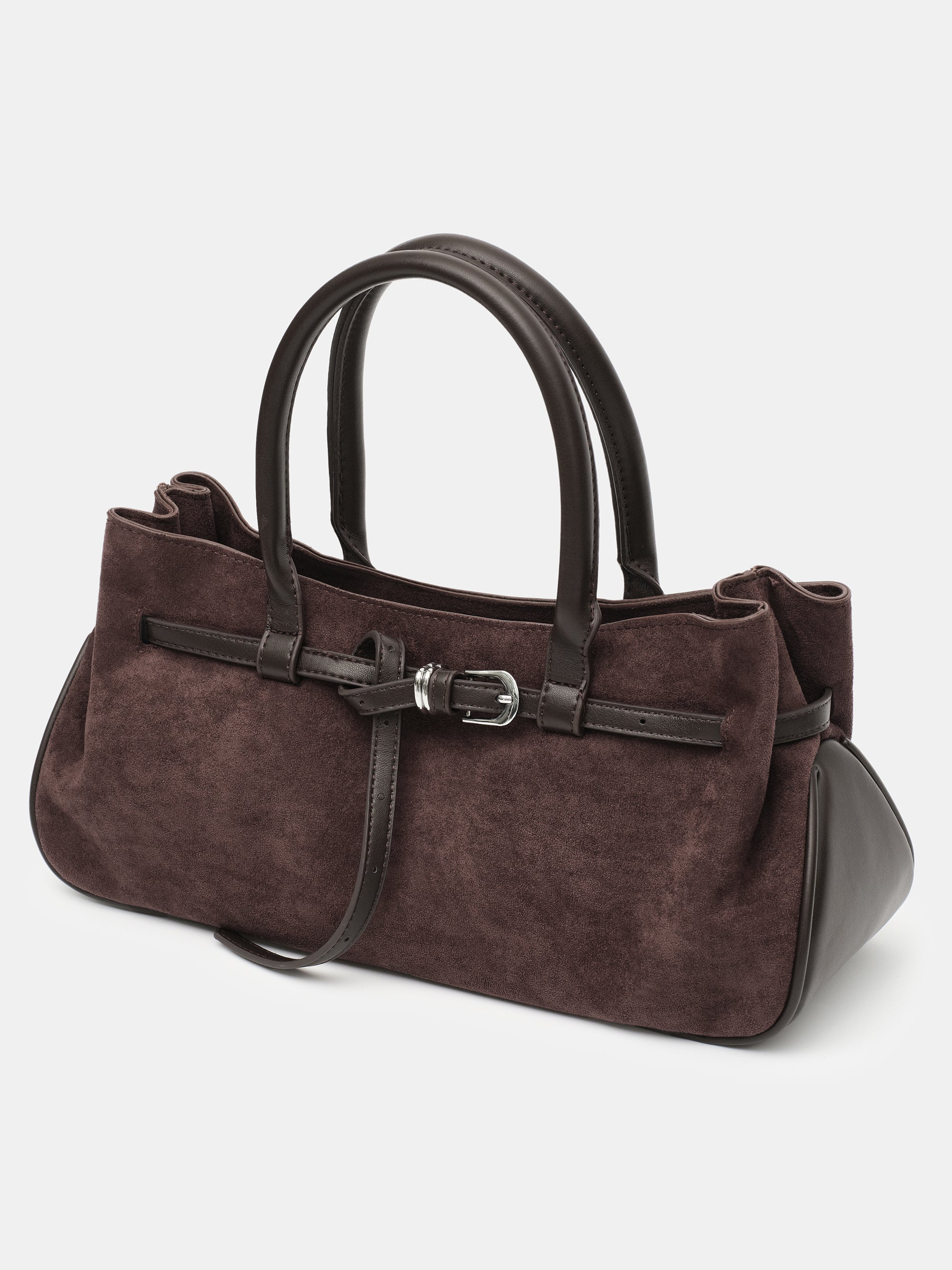 Top Handle Suede Hobo Bag, Brown