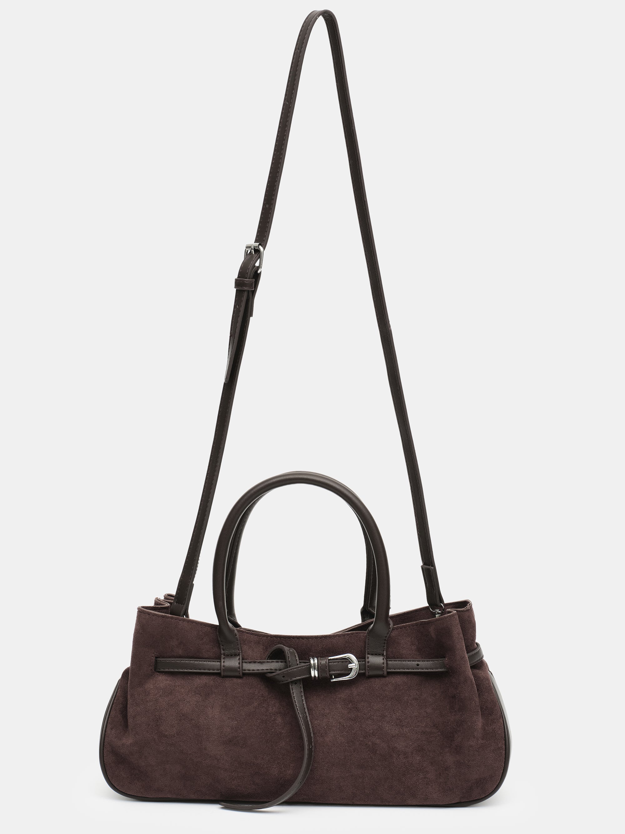 Top Handle Suede Hobo Bag, Brown