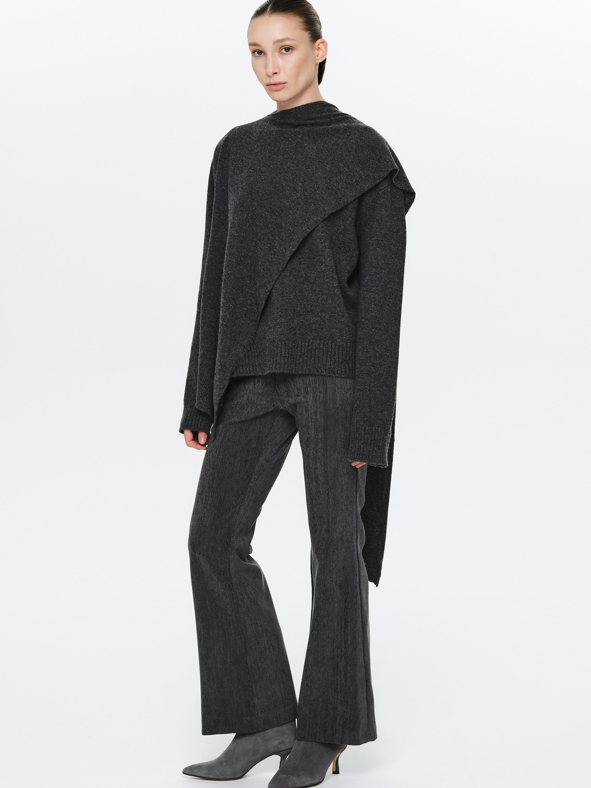 Asymmetric Collar Jumper, Charcoal