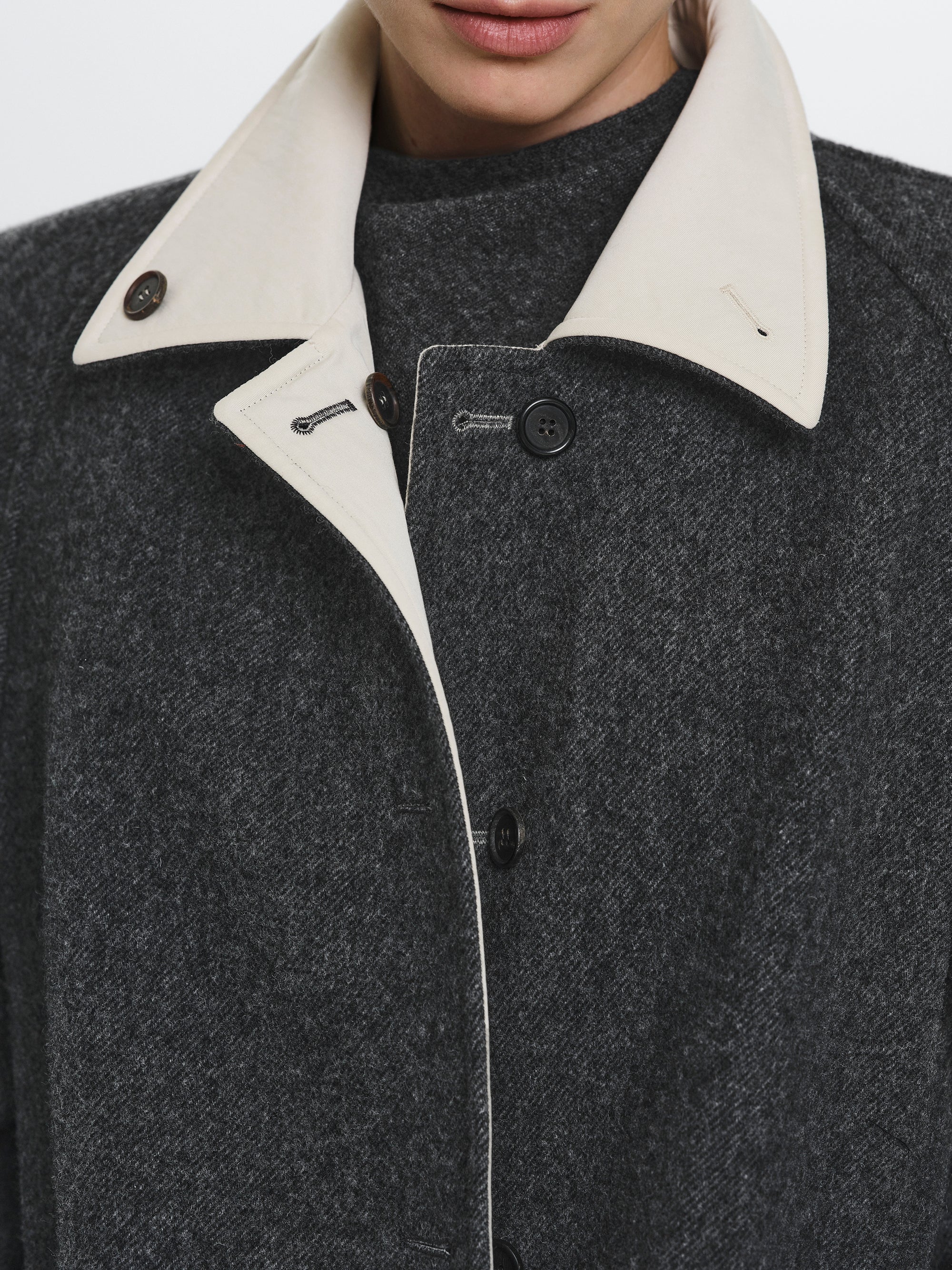 Reversible Wool Coat, Charcoal
