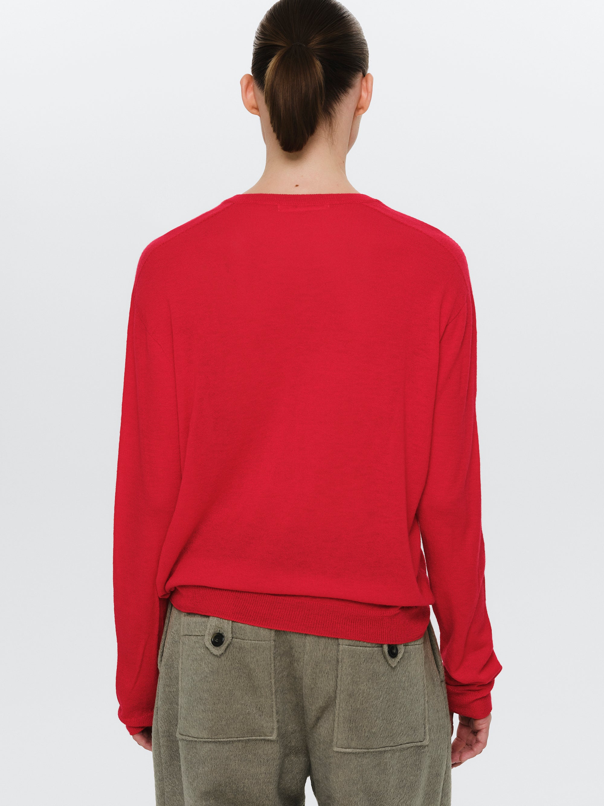 Merino Wool V-Neck Knit, Red