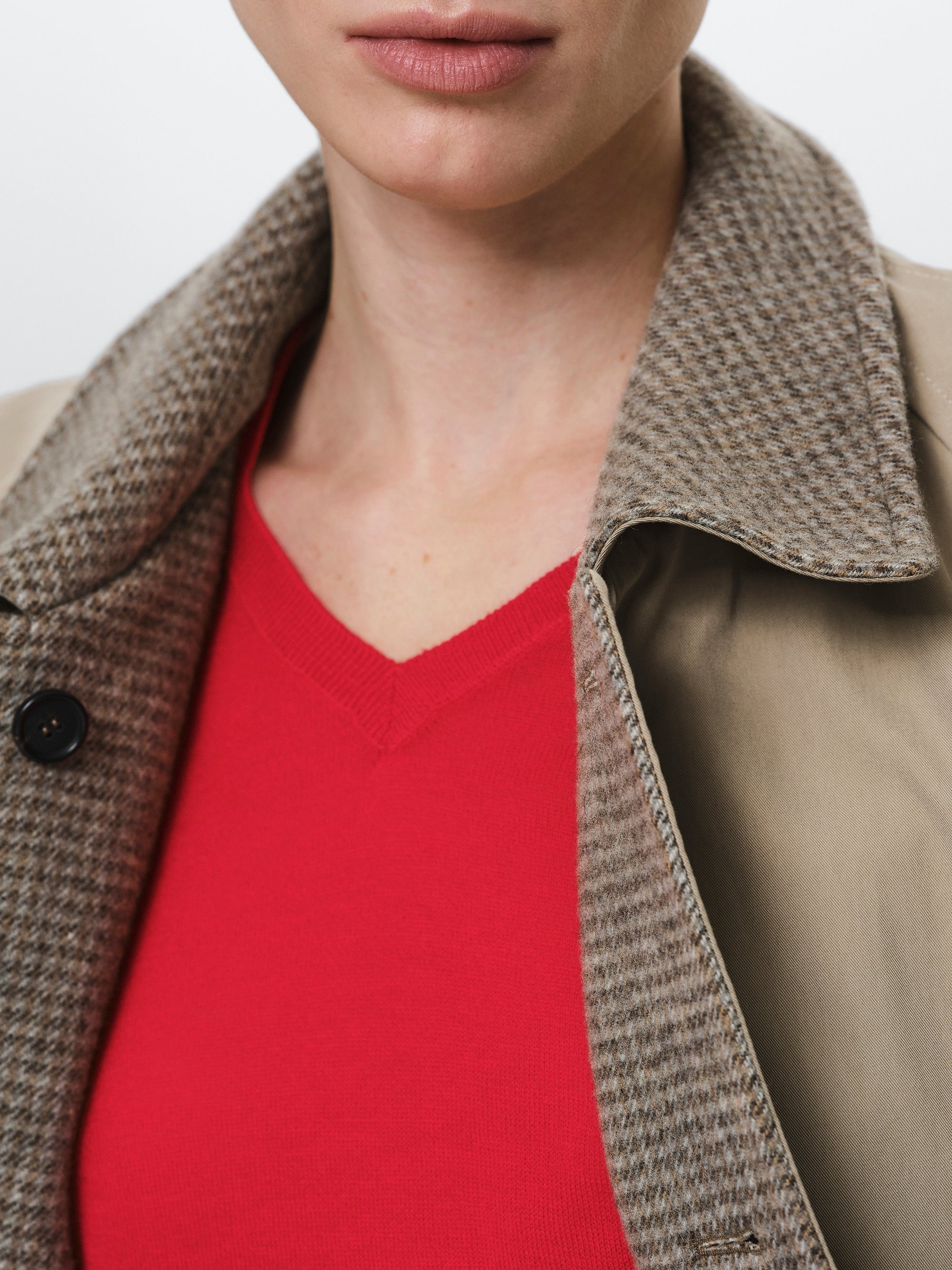 Reversible Wool Coat, Beige Plaid