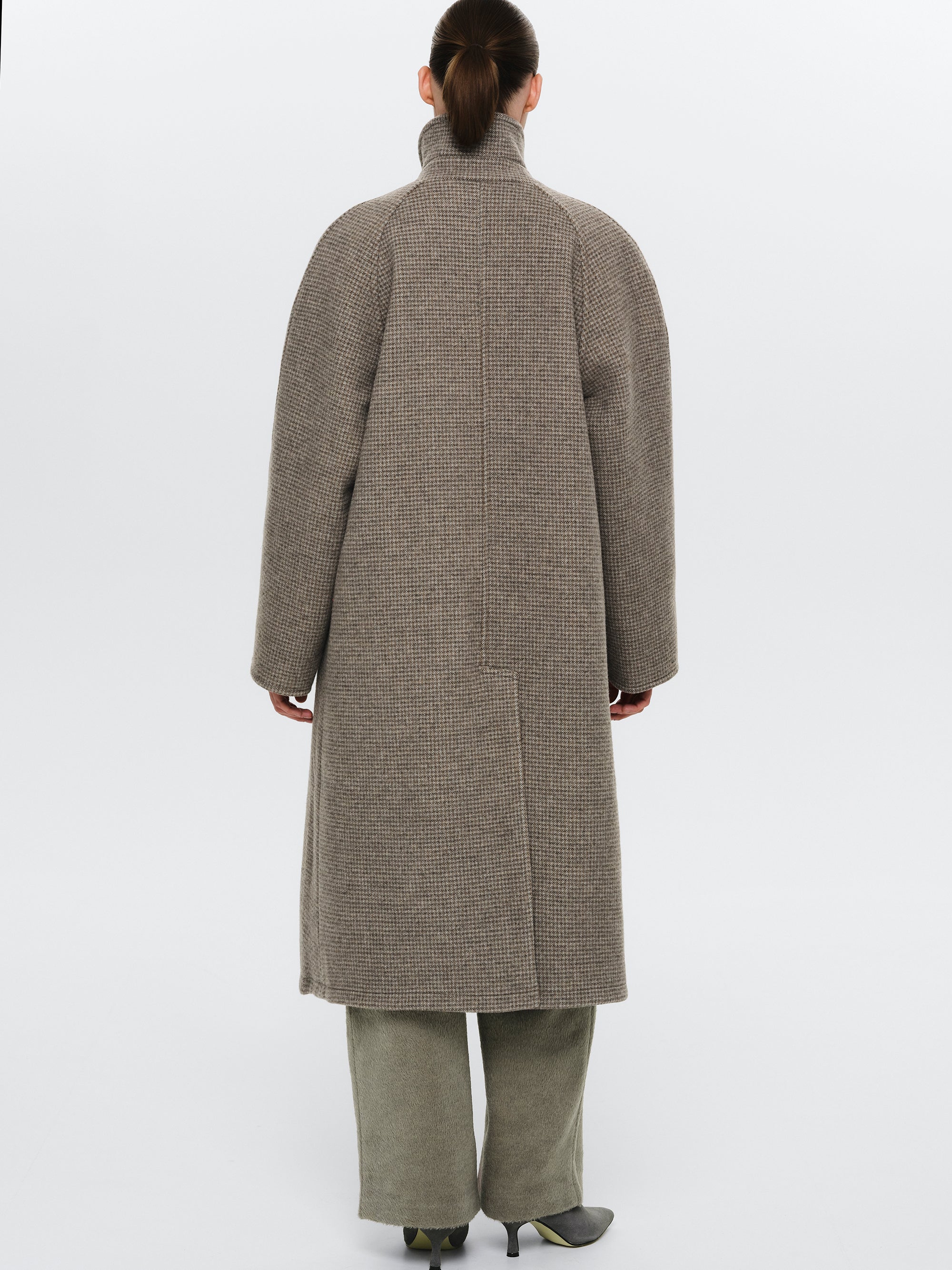 Reversible Wool Coat, Beige Plaid