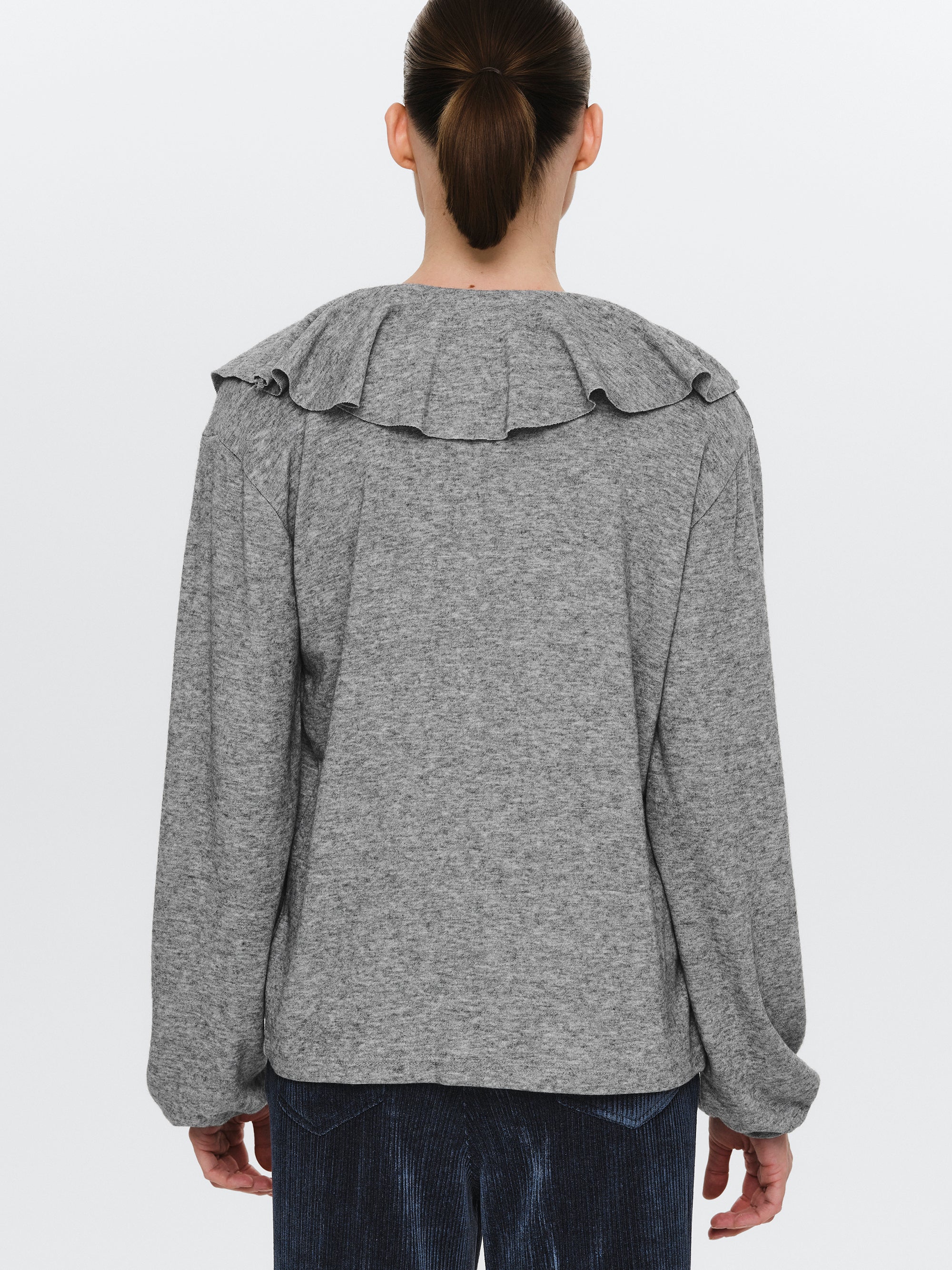 Frill-Collar Top, Grey