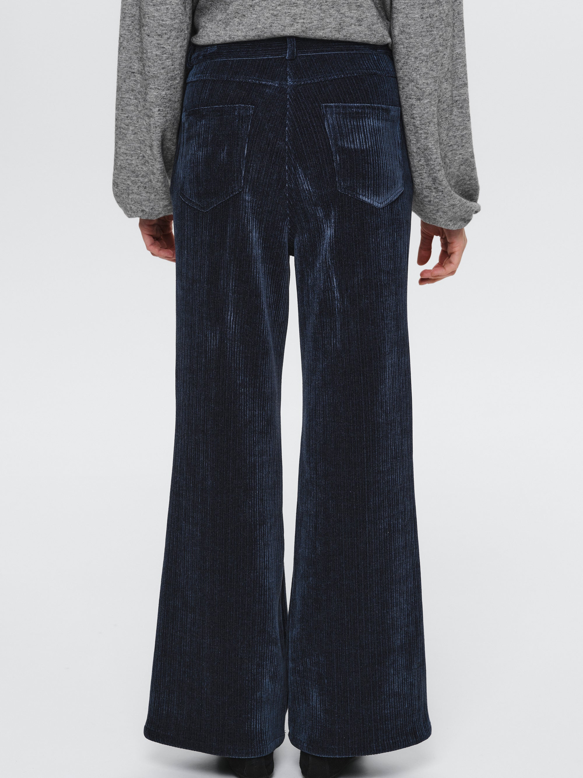 Flared Corduroy Velvet Pants, Navy