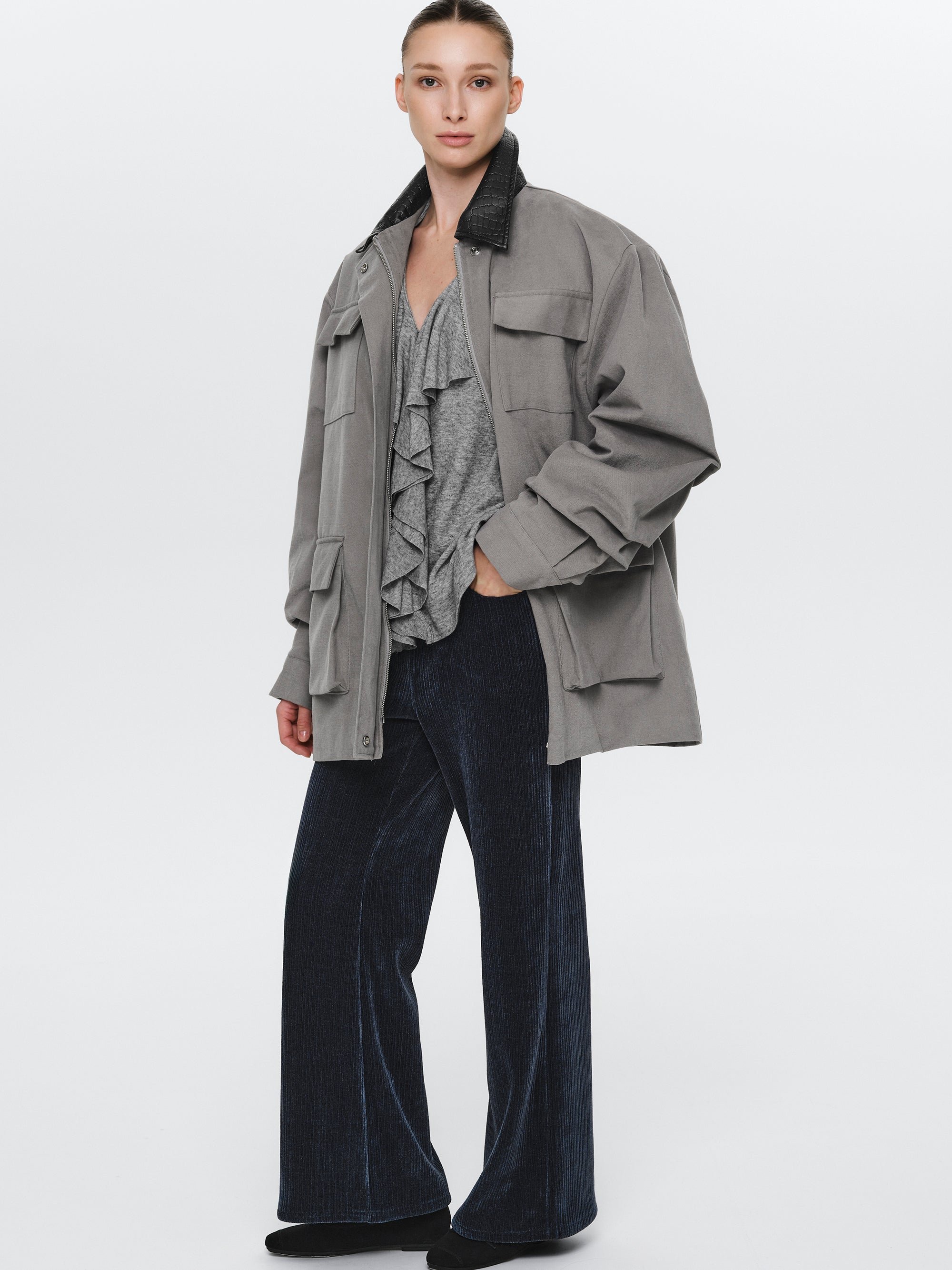 Fleece Barn Jacket, Grey