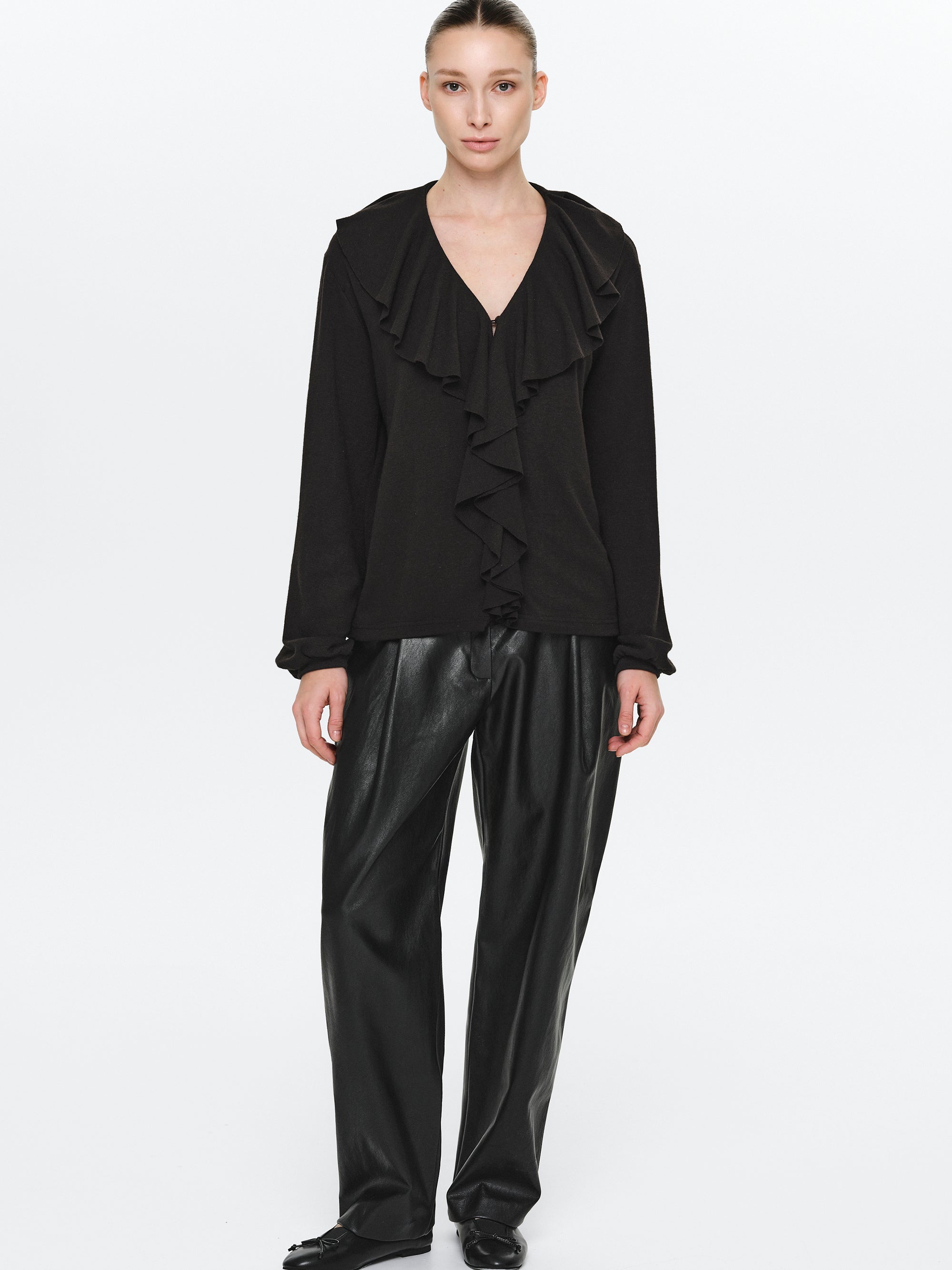 Frill-Collar Top, Black