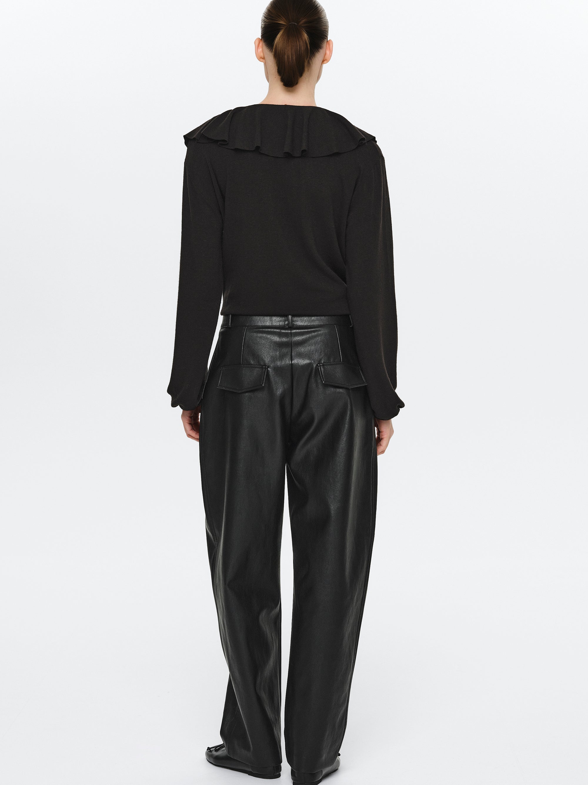 Faux-Leather Tapered Pants, Black