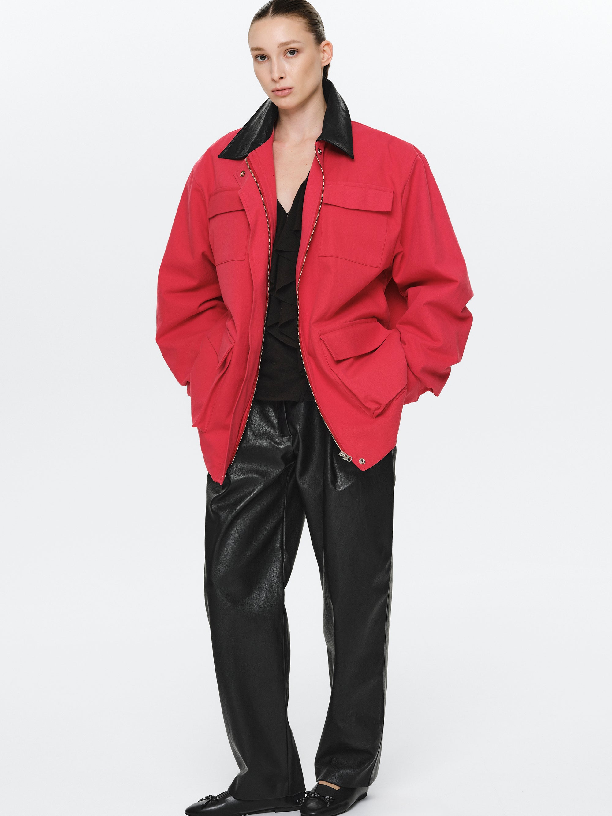 Fleece Barn Jacket, Red