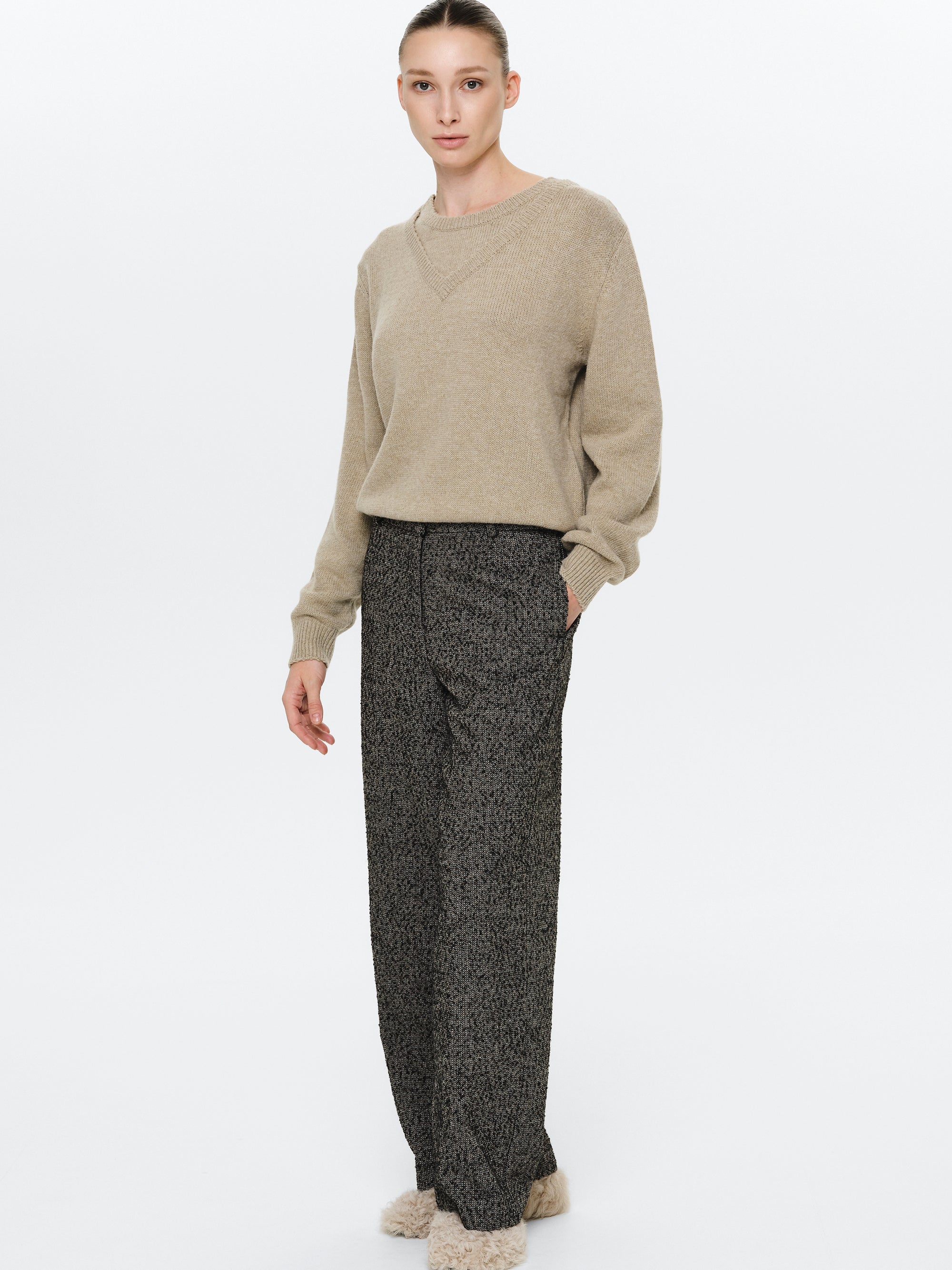 Wool-Blend Trousers, Black