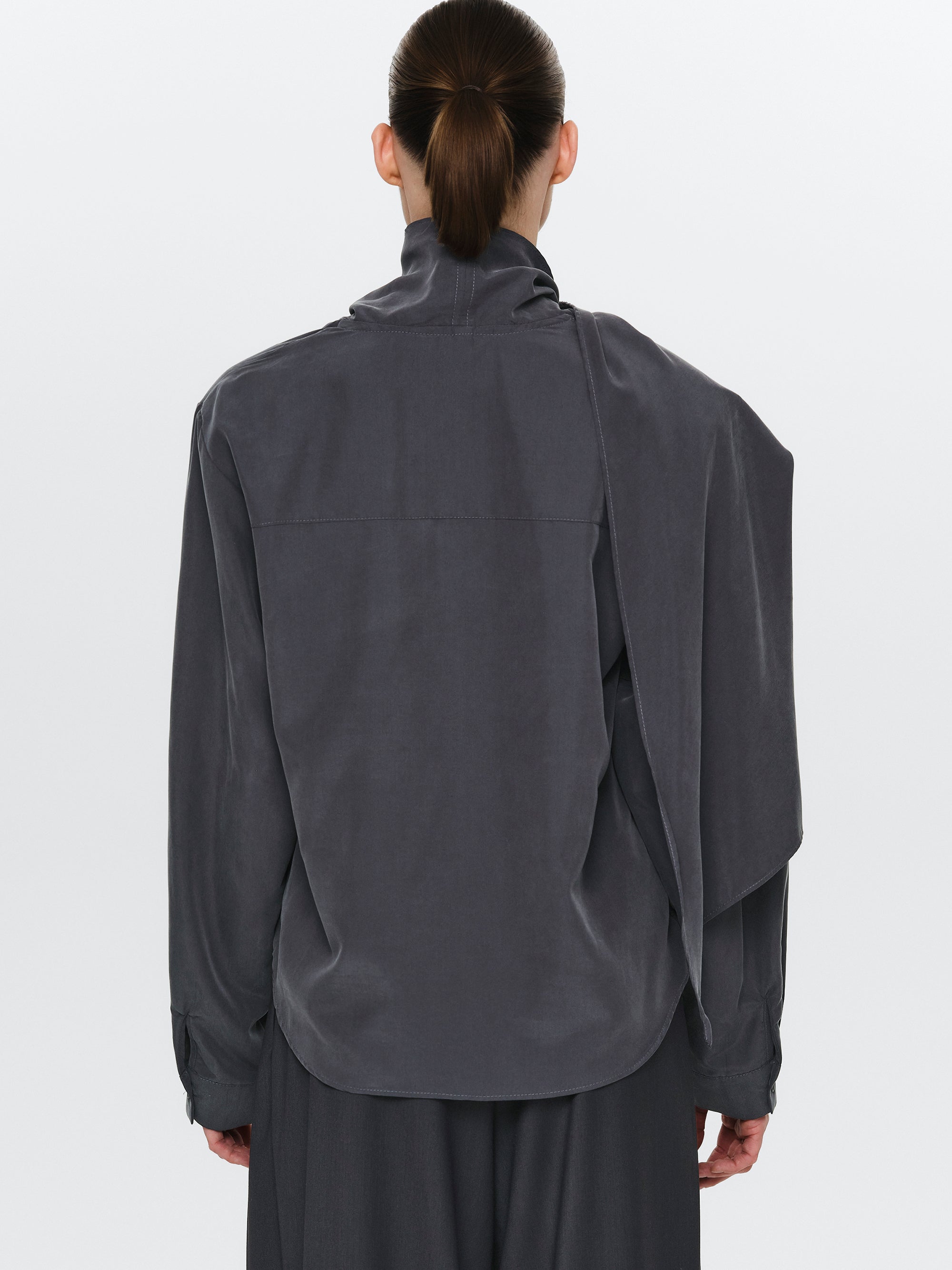 Scarf Tencel Blouse, Charcoal