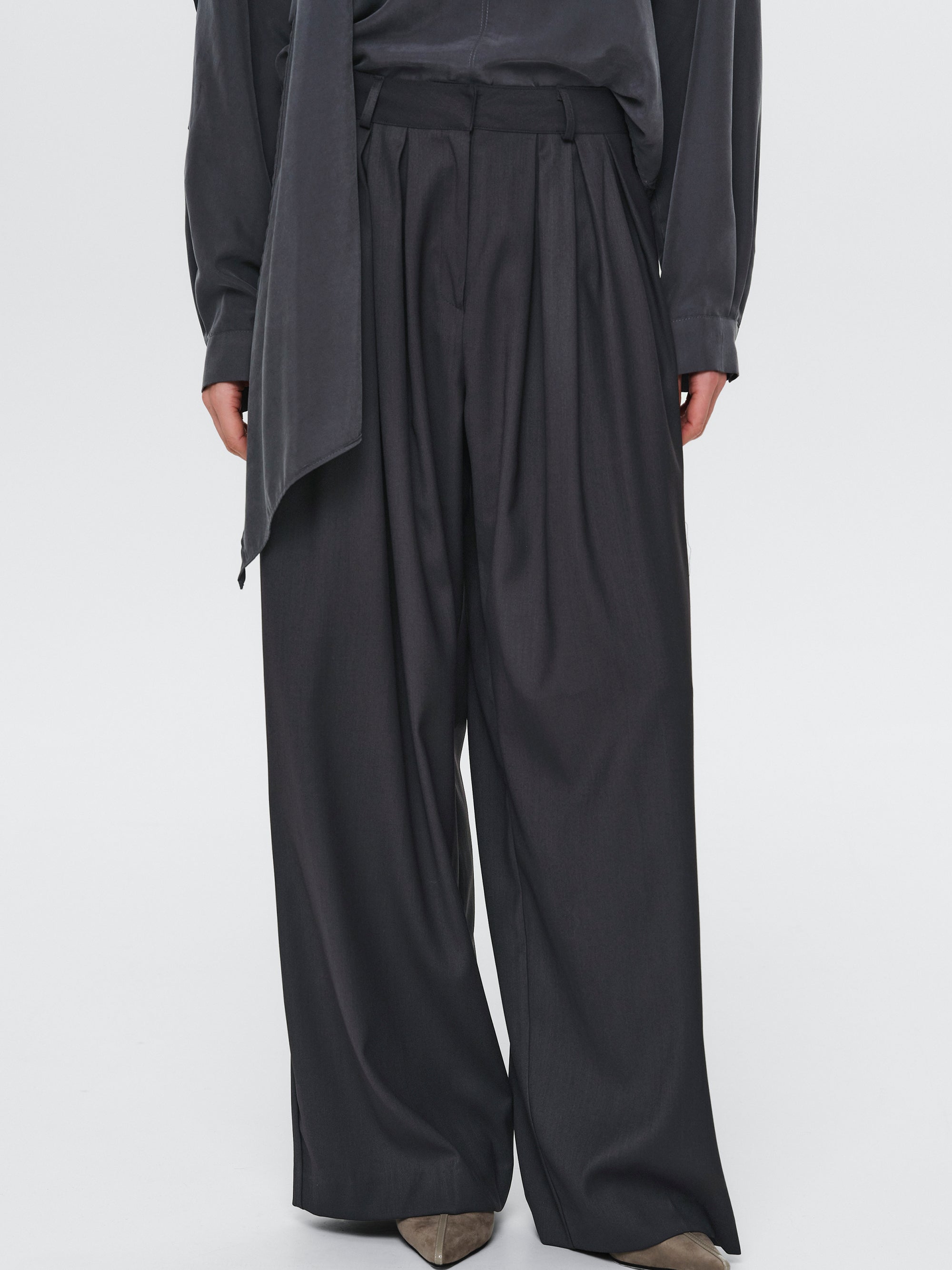 Wide Pleated Trousers, Charcoal