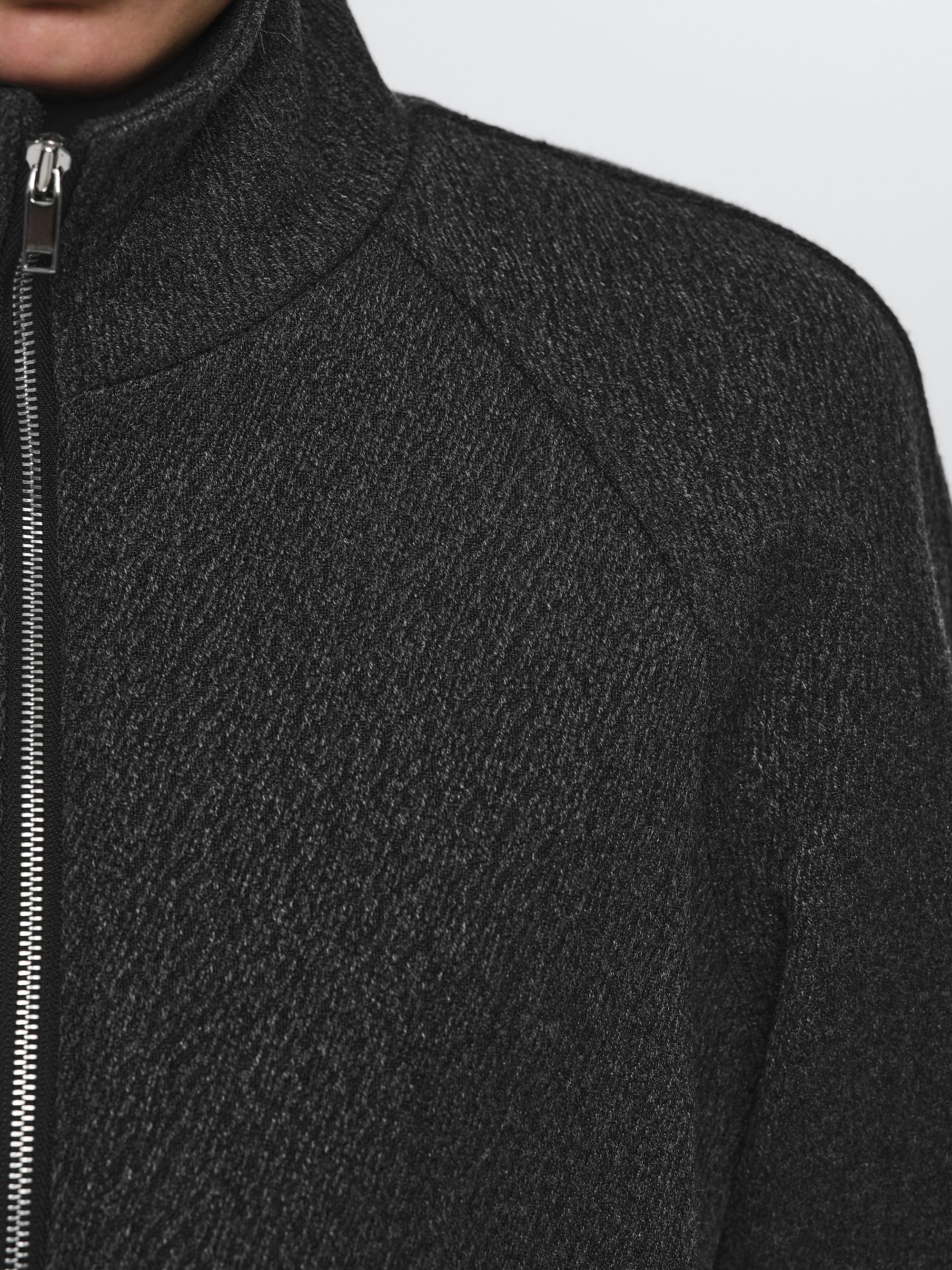 Stand Collar Field Wool Jacket, Charcoal