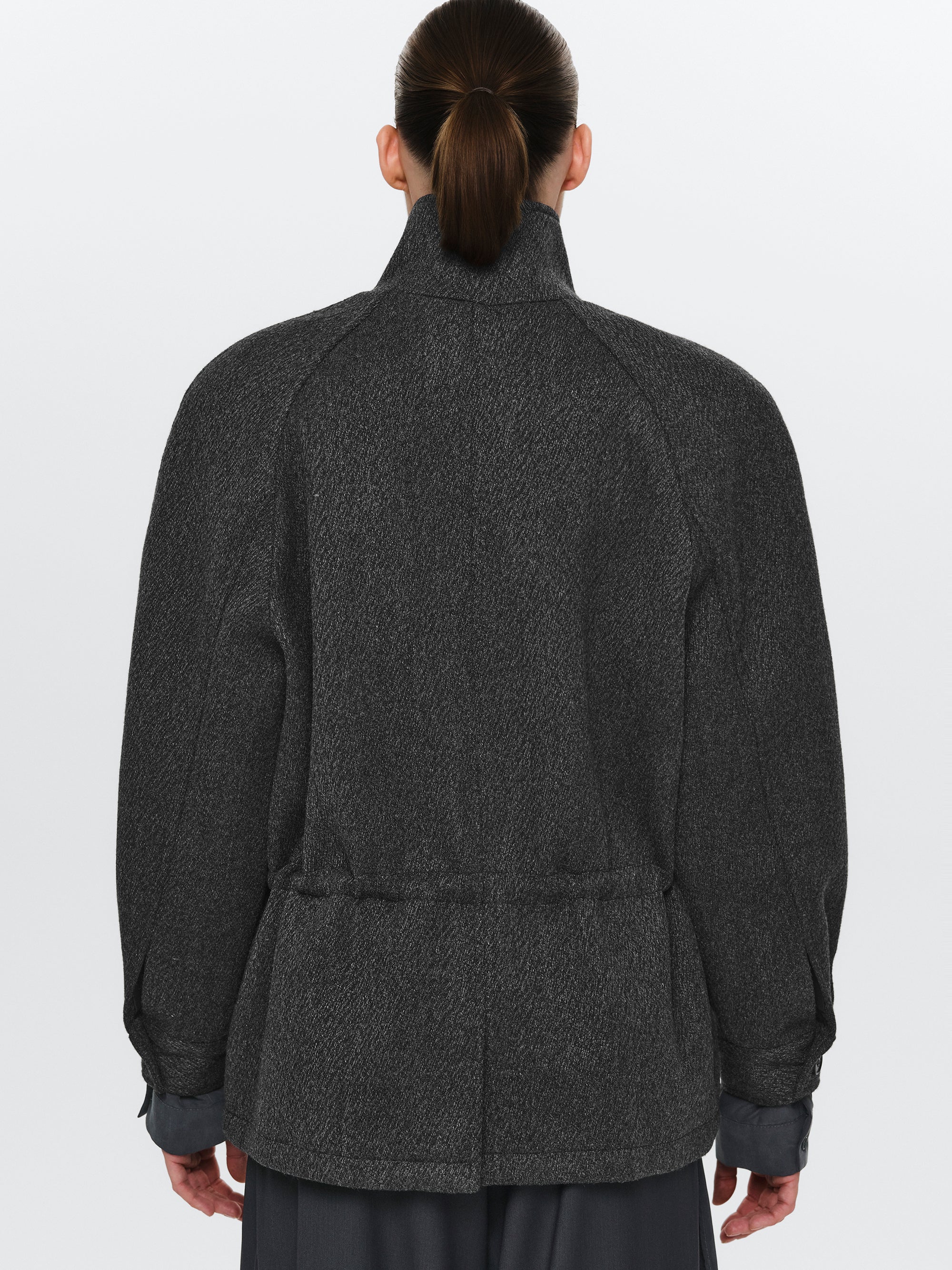 Stand Collar Field Wool Jacket, Charcoal