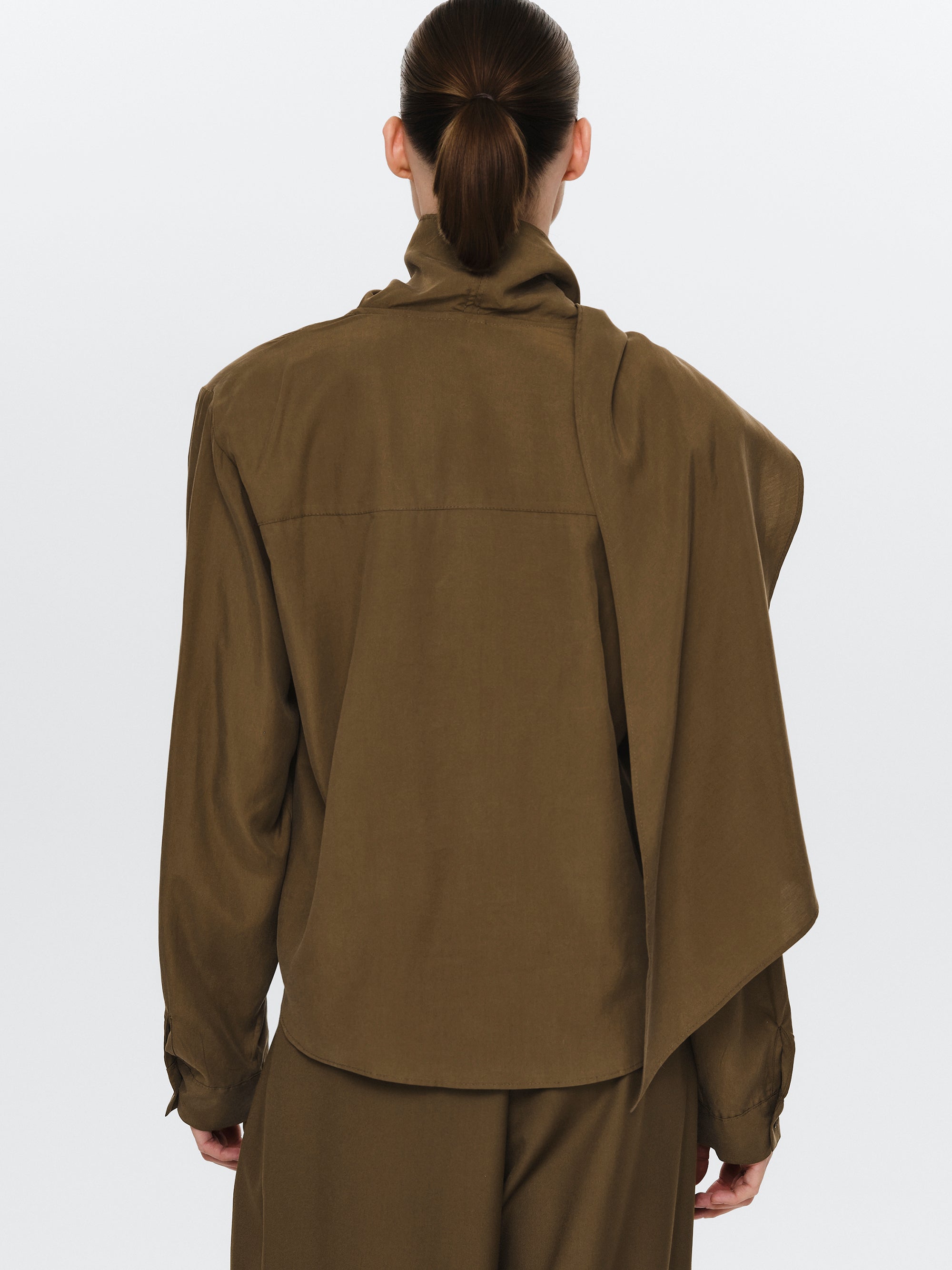 Scarf Tencel Blouse, Brown