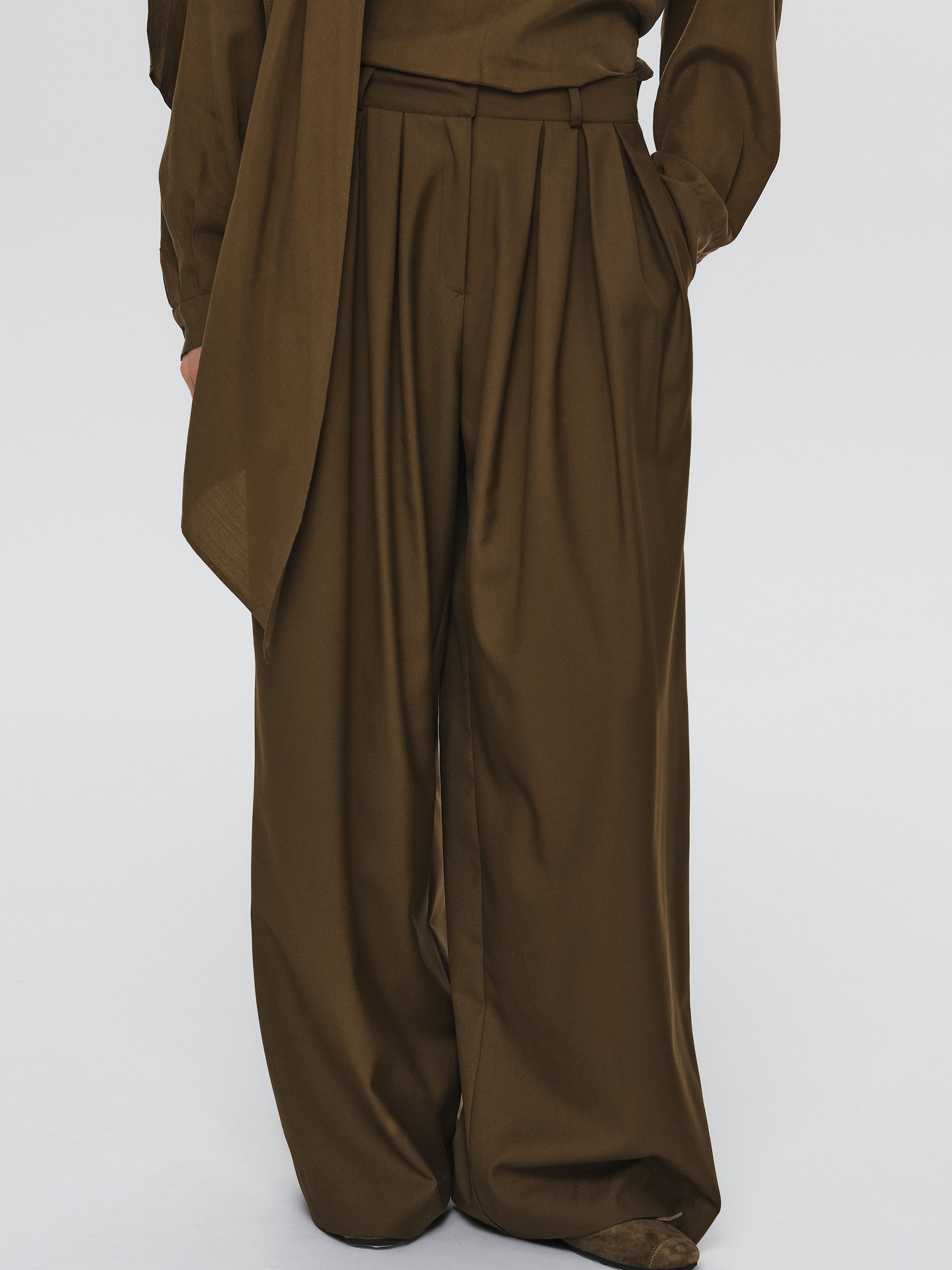 Wide Pleated Trousers, Brown