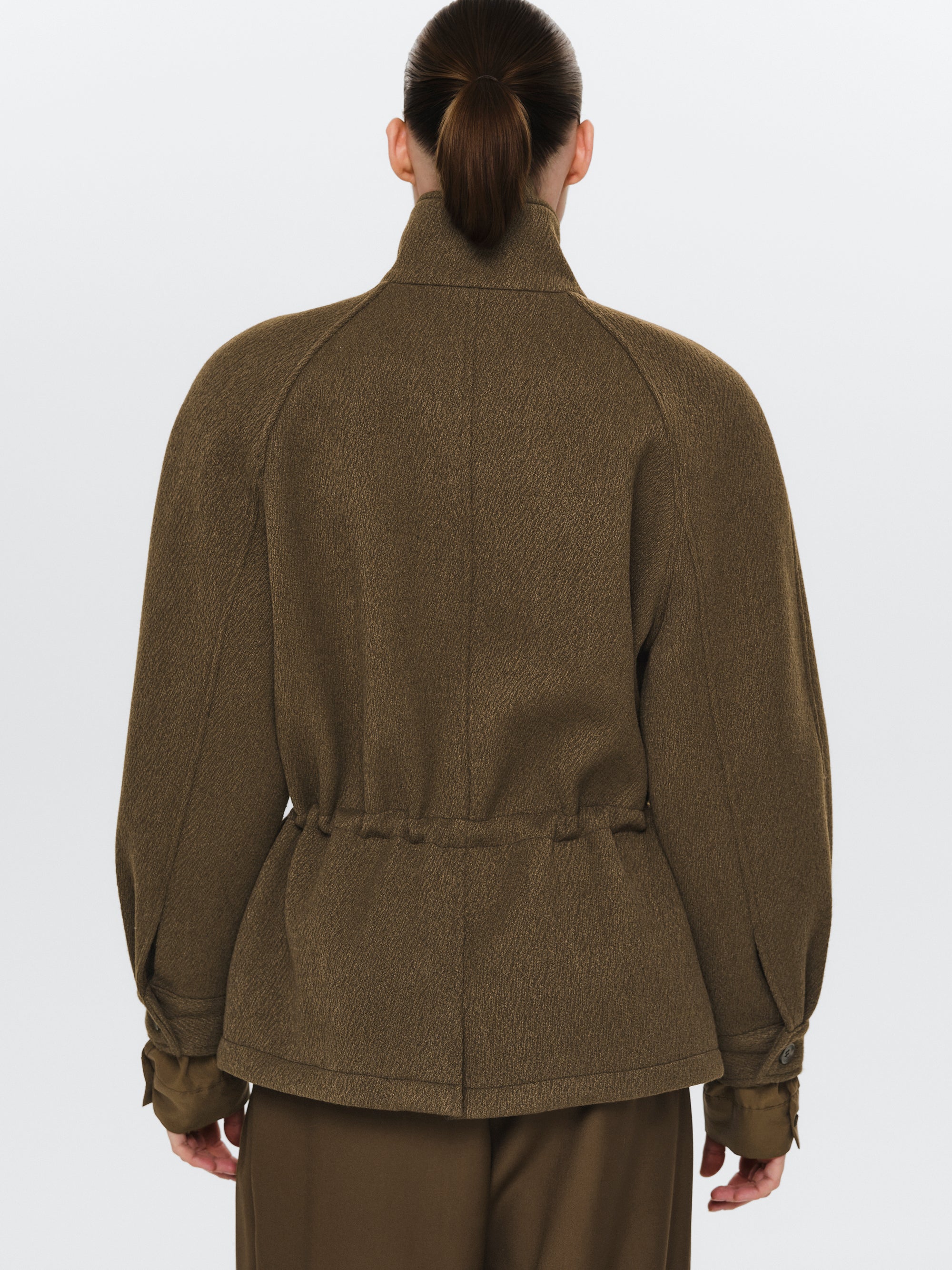 Stand Collar Field Wool Jacket, Brown