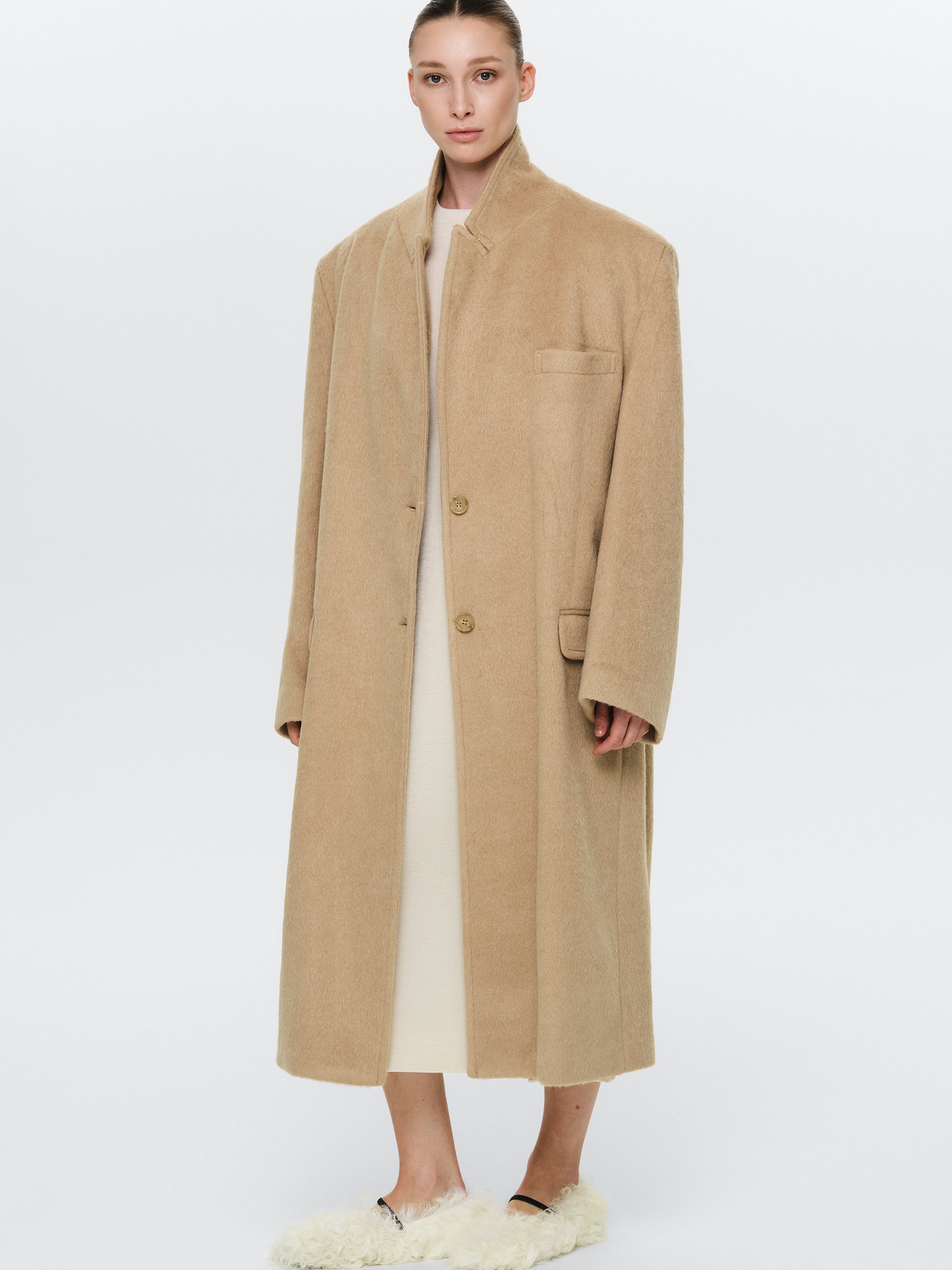 Oversized Brushed Coat, Beige
