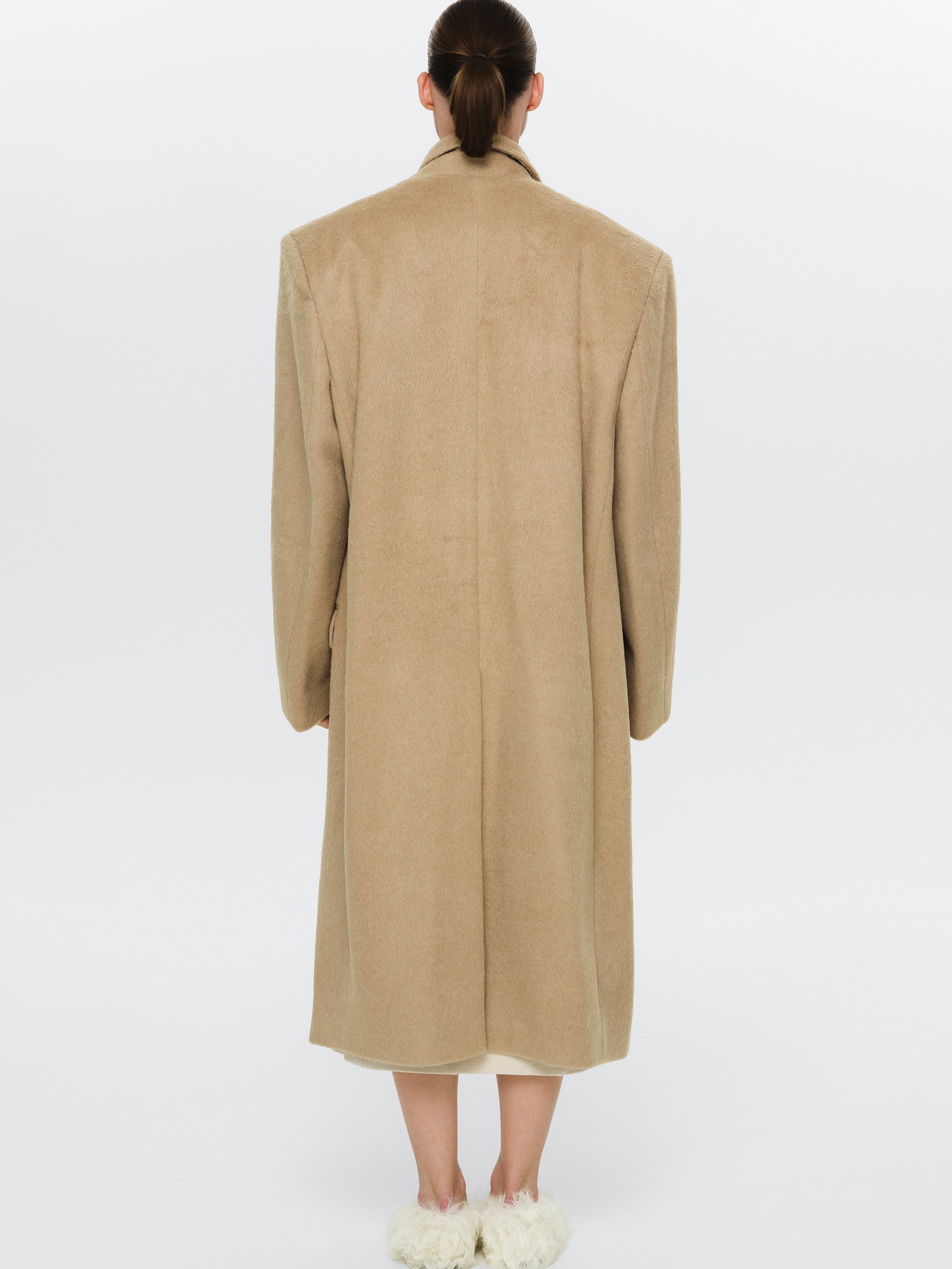 Oversized Brushed Coat, Beige