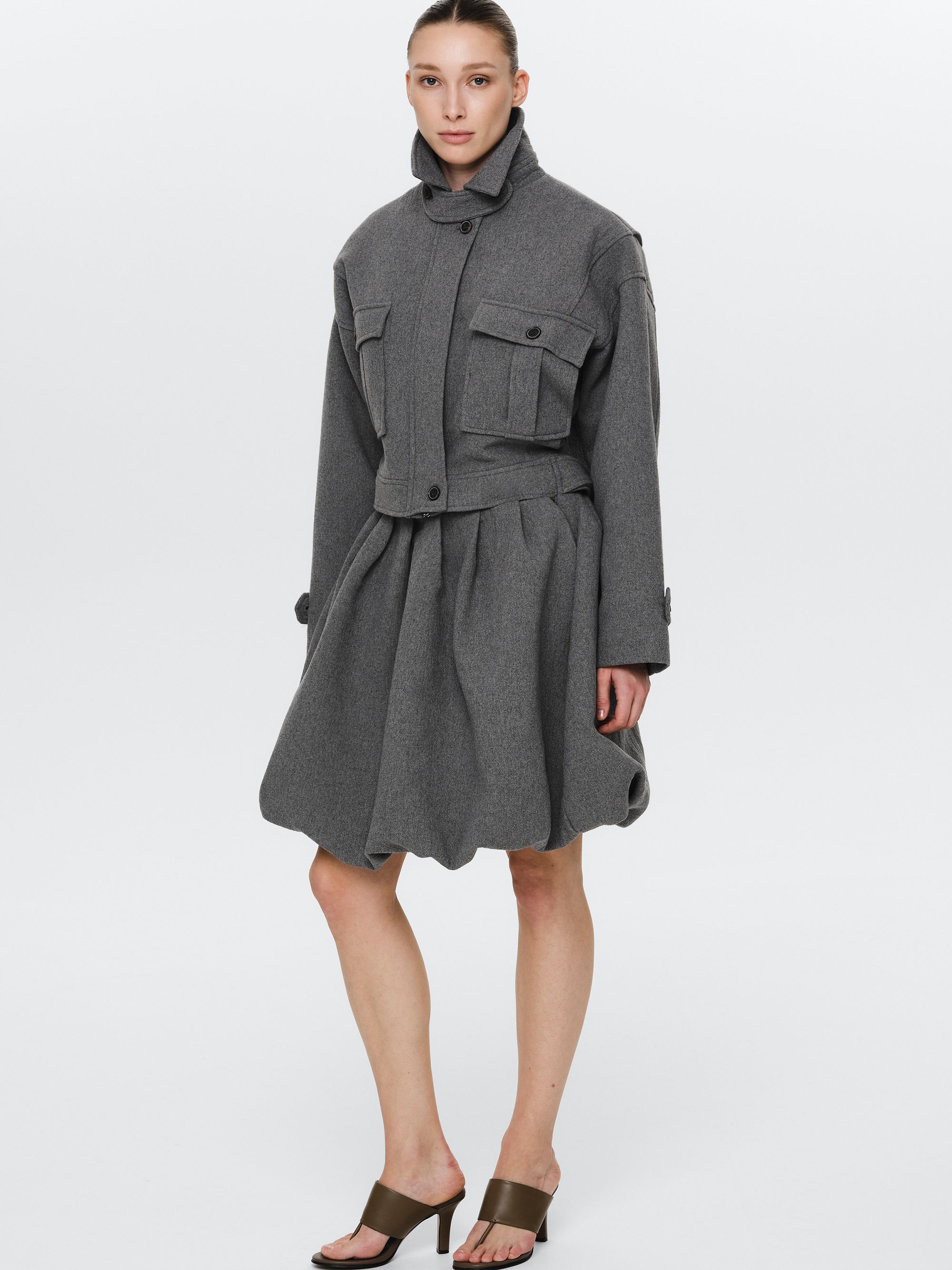 Wool-Blend Cropped Jacket, Grey