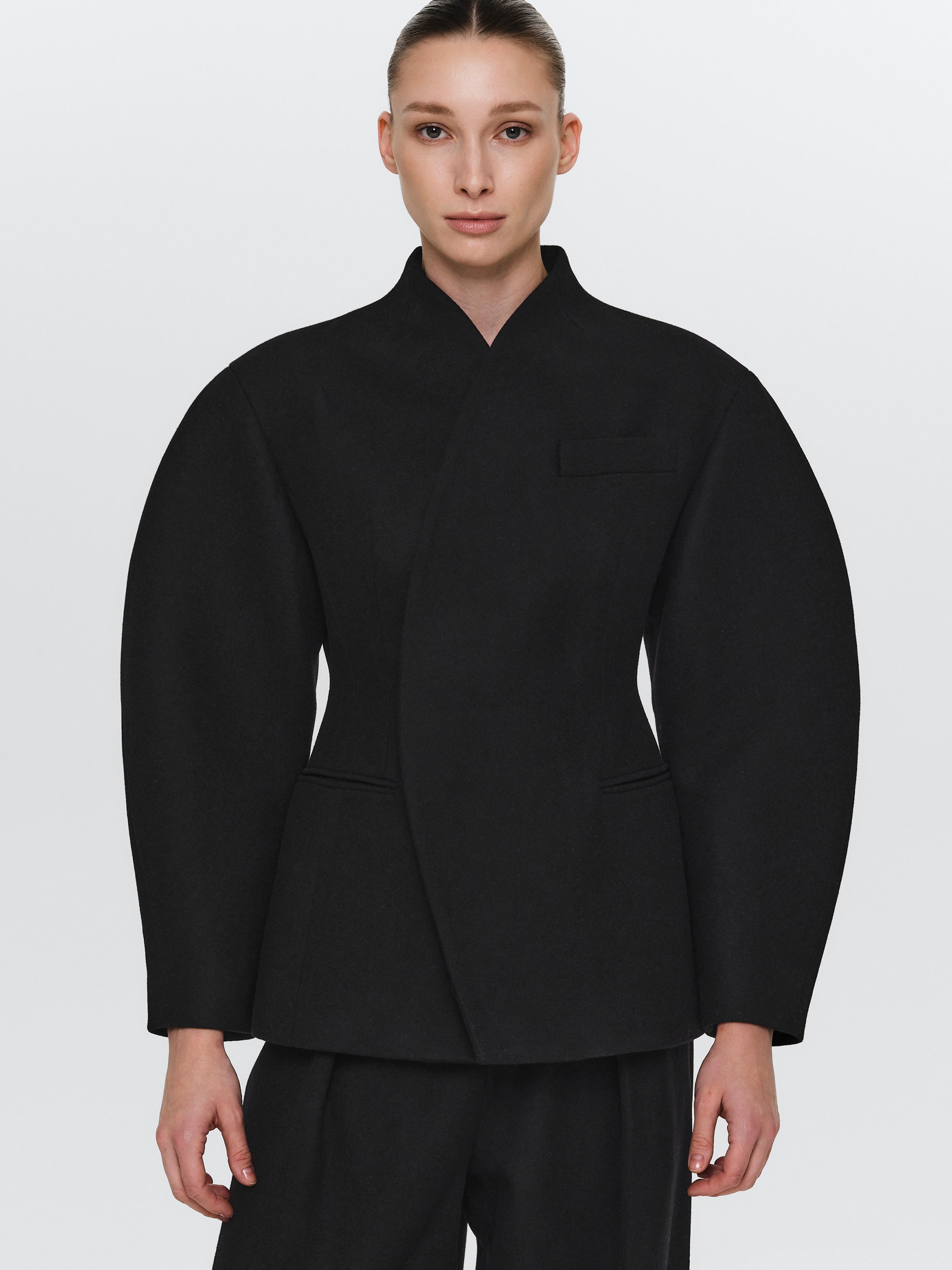 Curved Wool Felt Jacket, Black