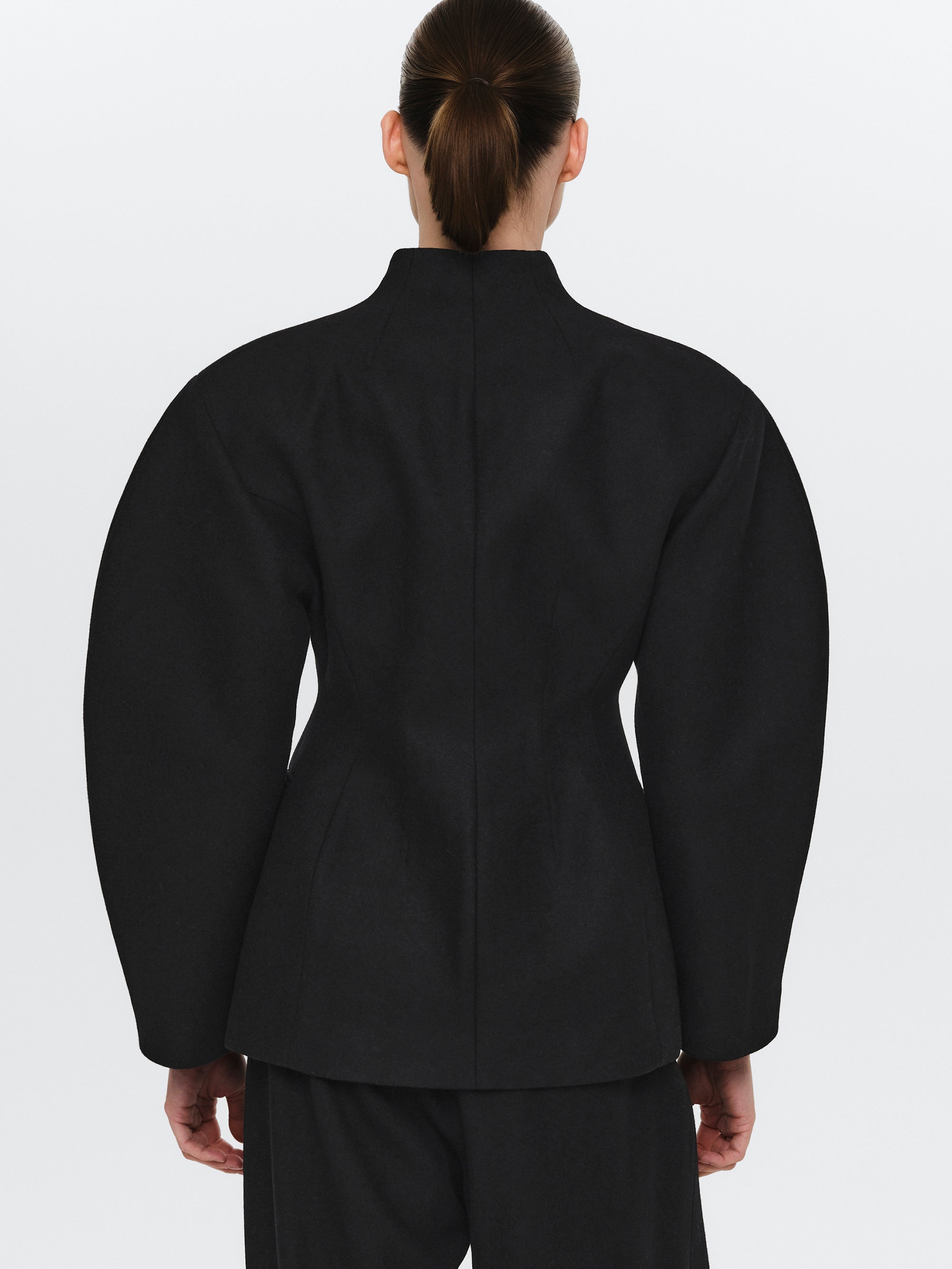 Curved Wool Felt Jacket, Black