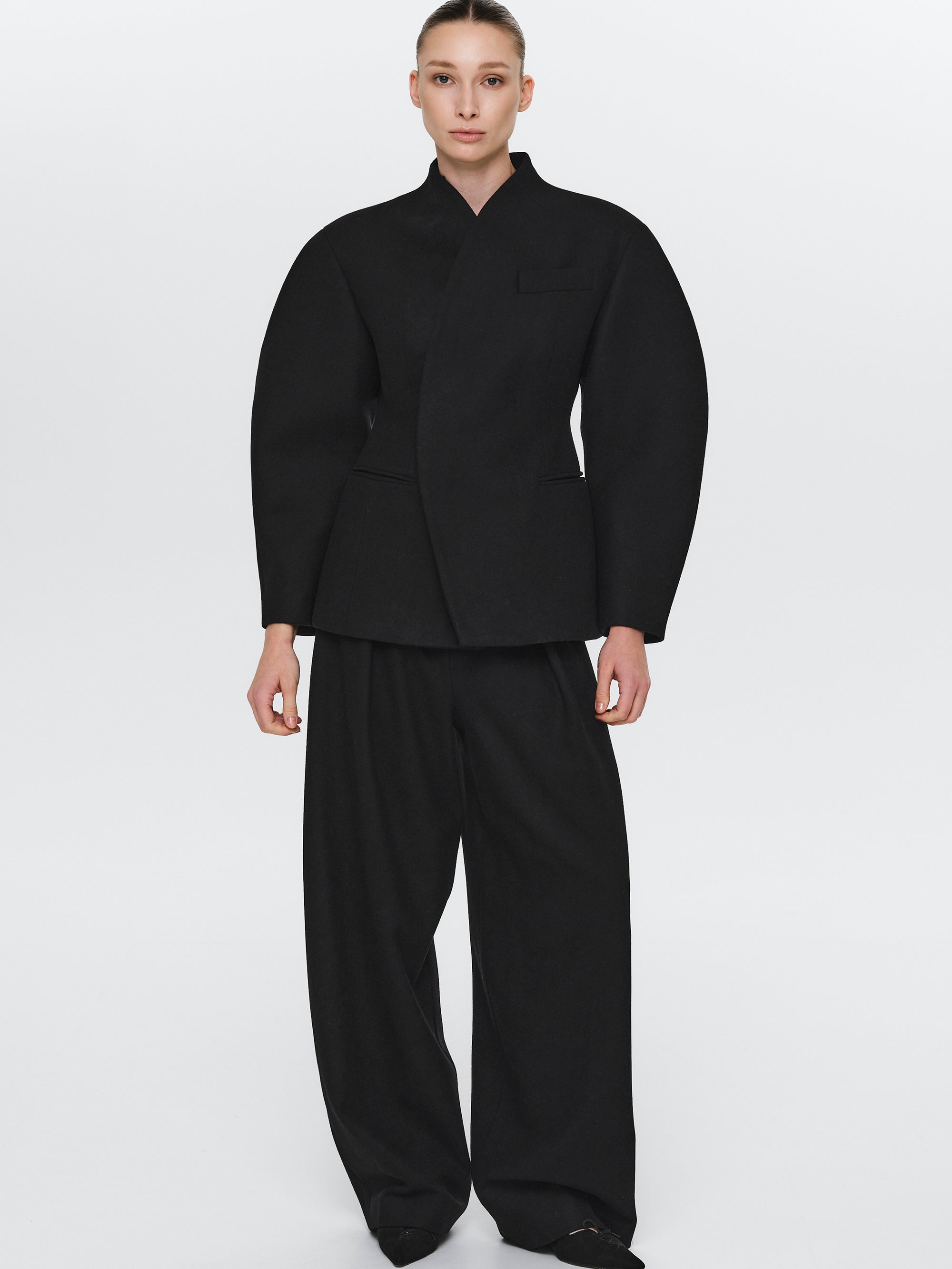 Curved Wool Felt Jacket, Black